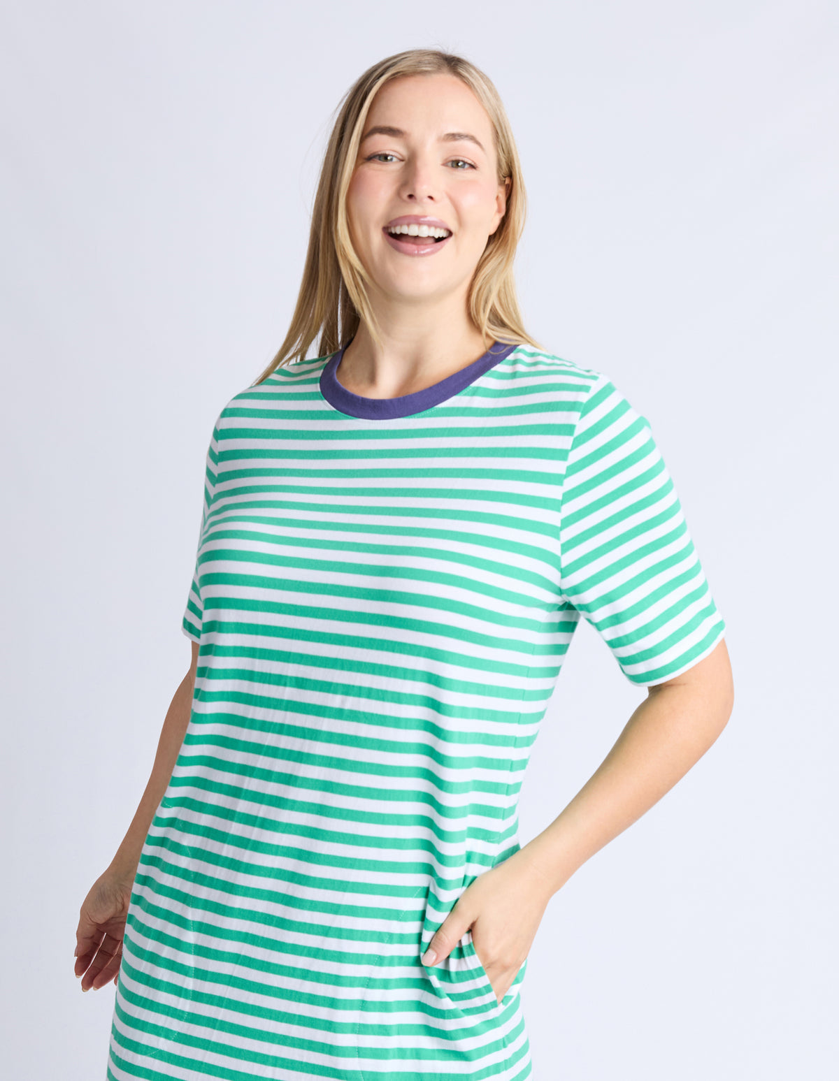 Merry Tee Dress Green/White Stripe