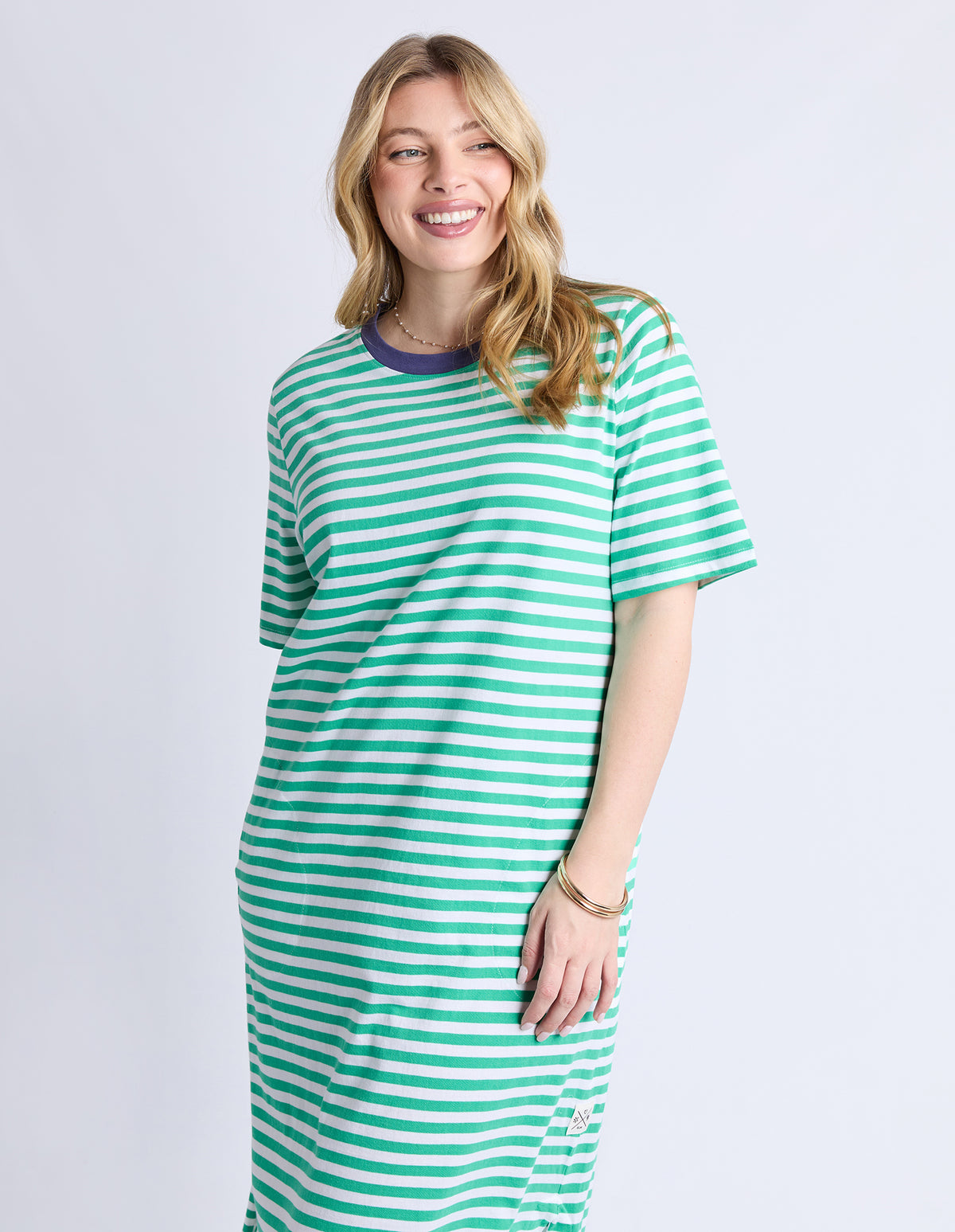 Merry Tee Dress Green/White Stripe
