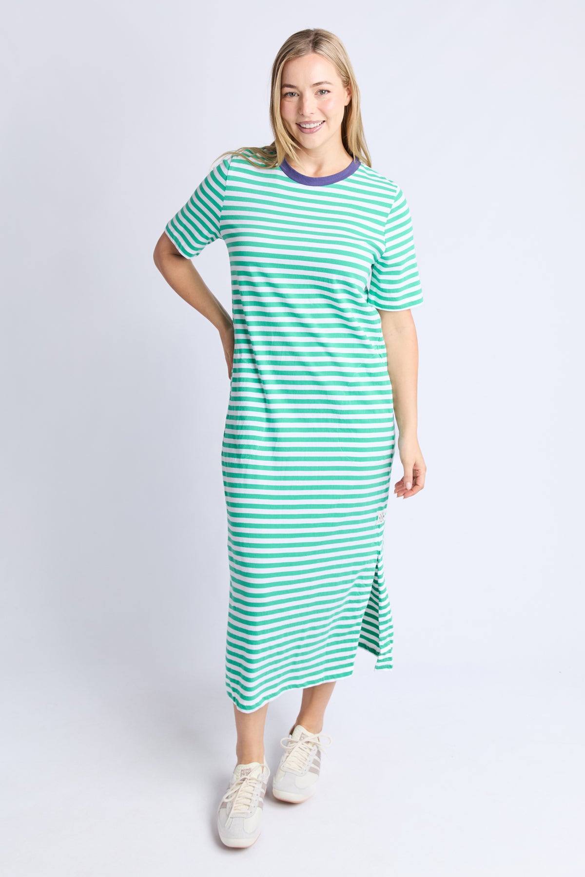 Merry Tee Dress Green/White Stripe