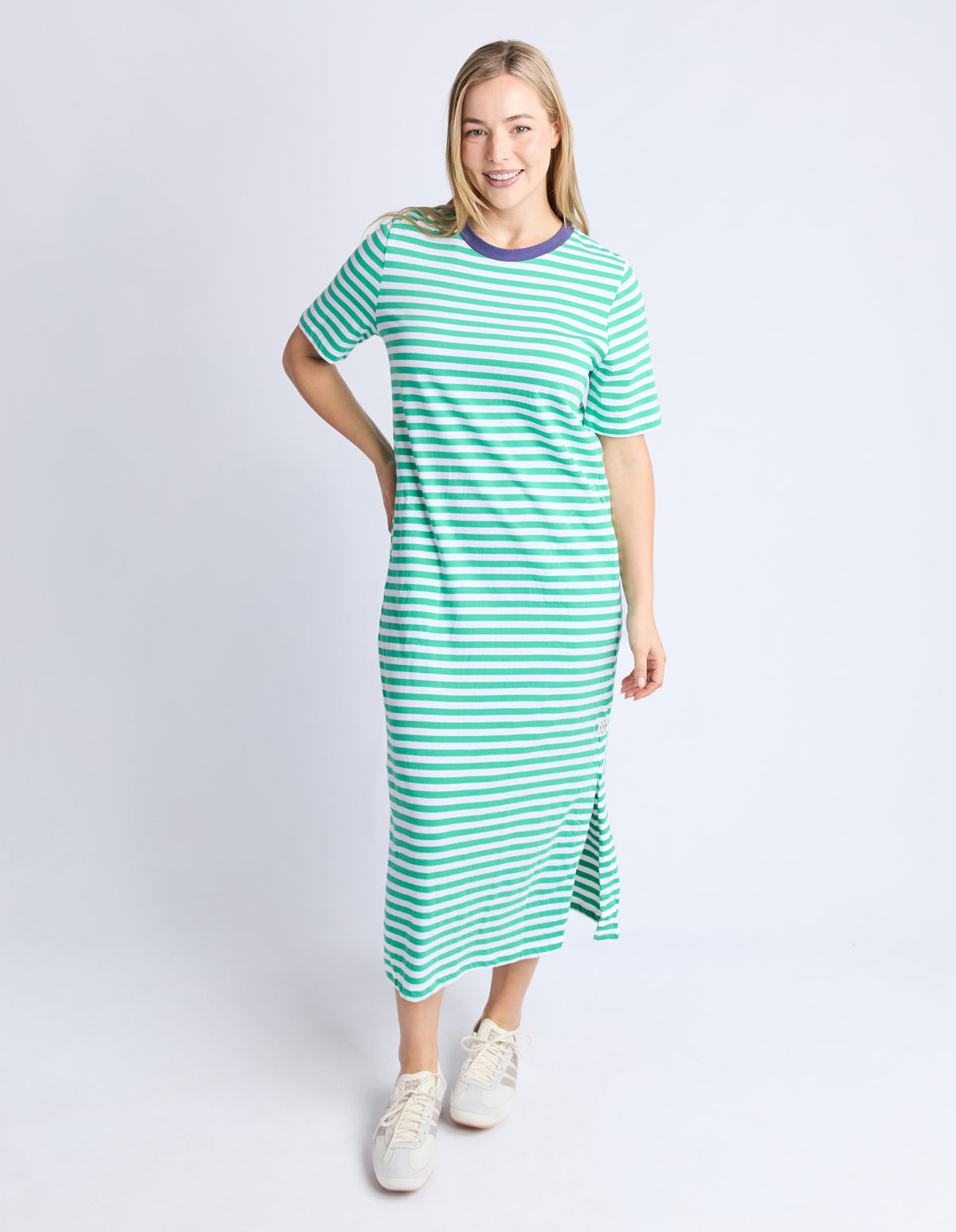 Merry Tee Dress Green/White Stripe