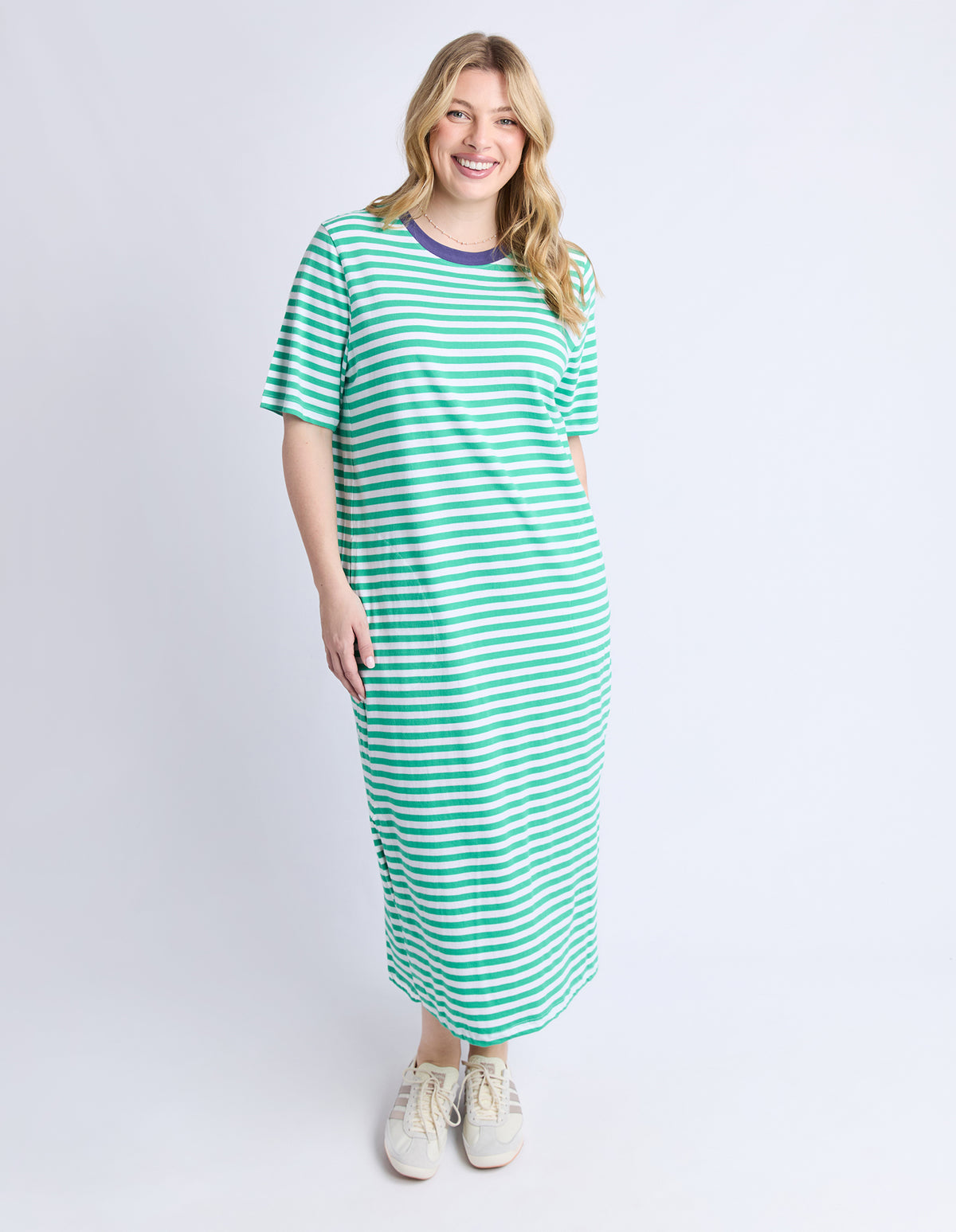 Merry Tee Dress Green/White Stripe