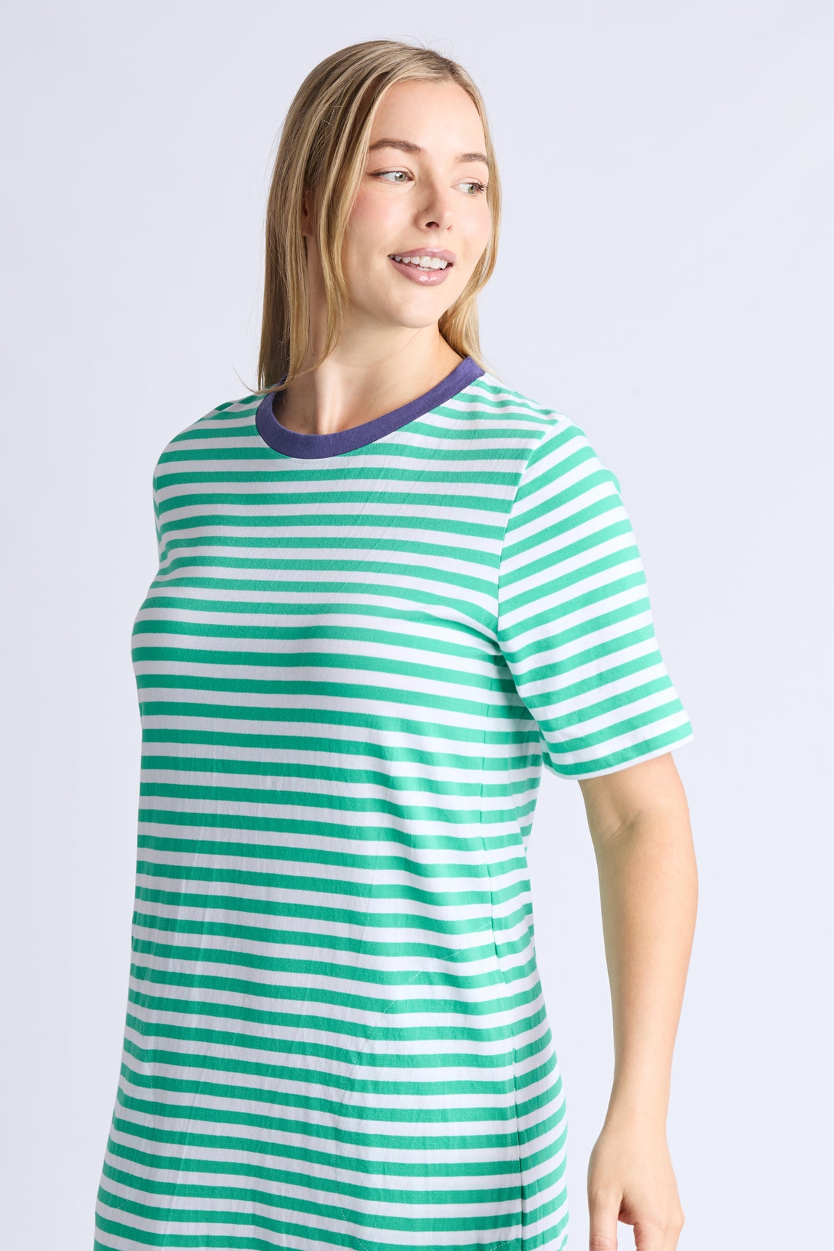 Merry Tee Dress Green/White Stripe