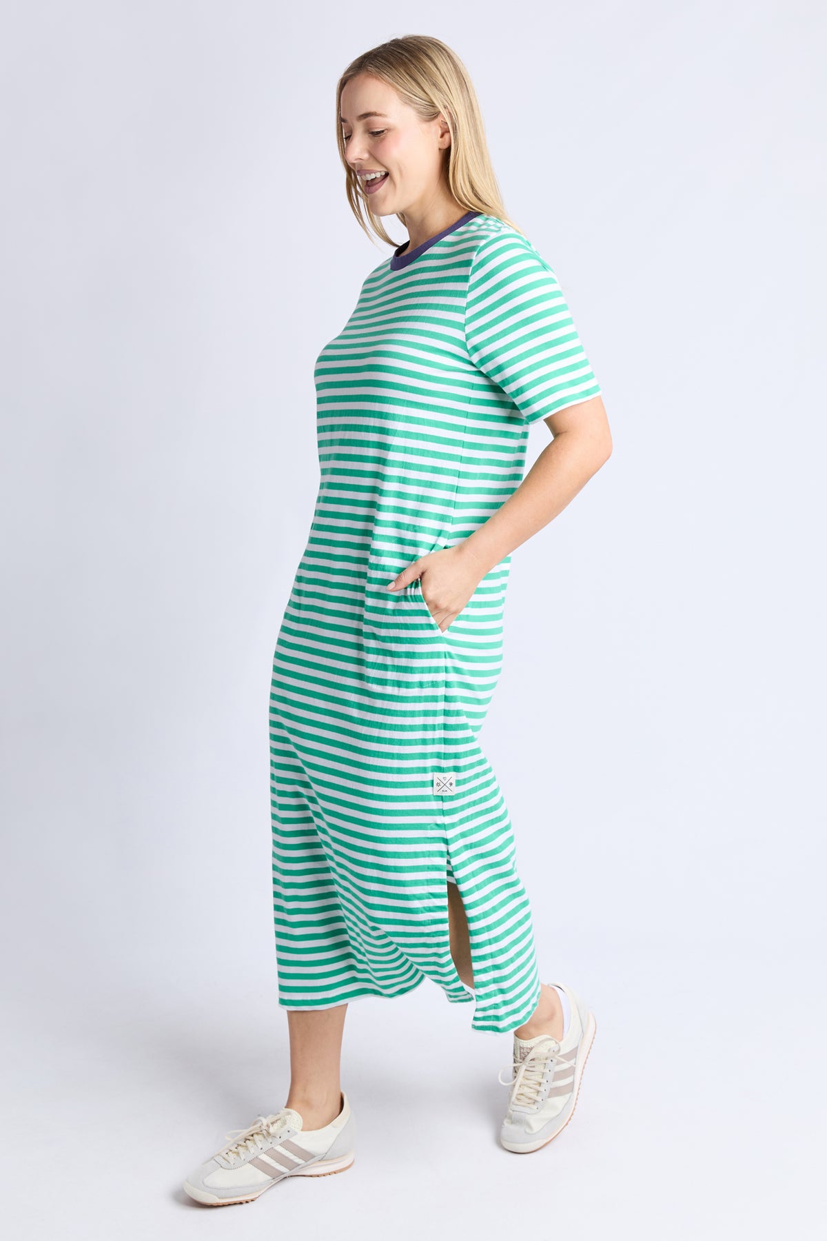 Merry Tee Dress Green/White Stripe
