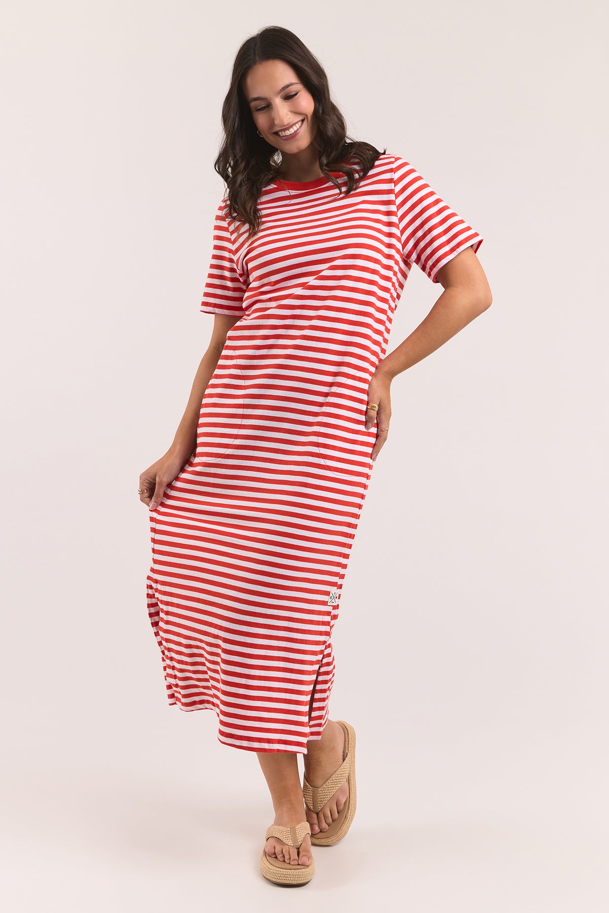 Merry Tee Dress Tang/White Stripe