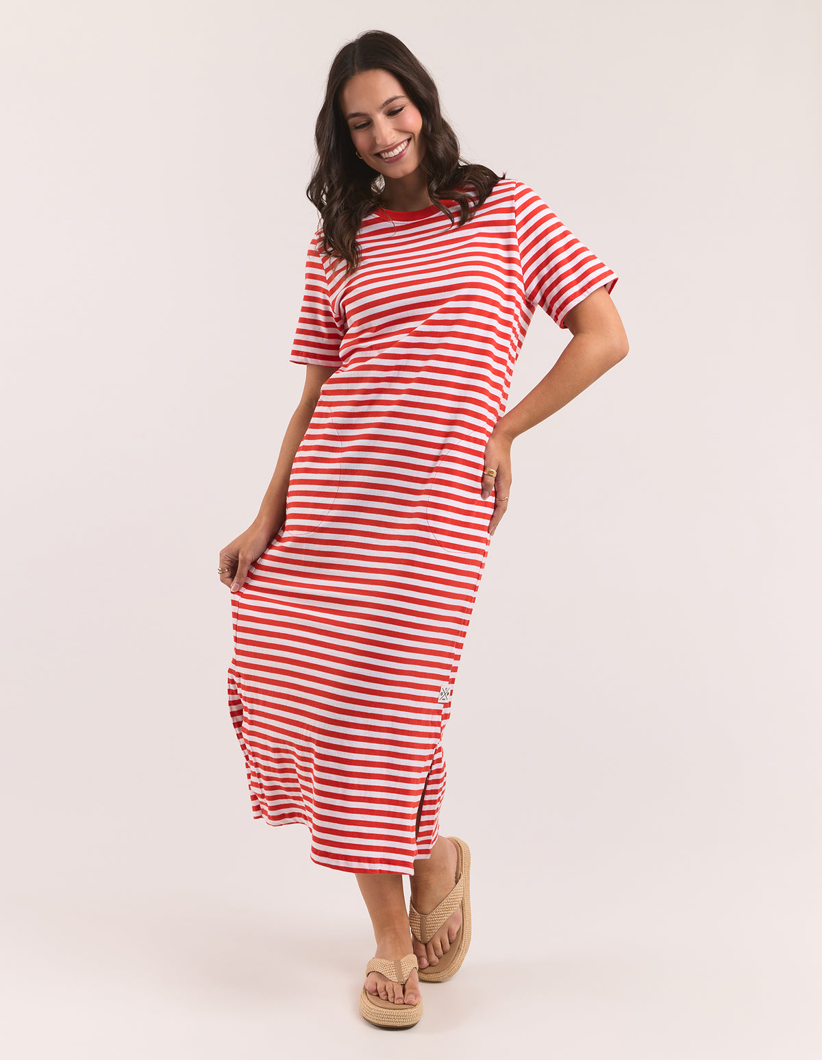 Merry Tee Dress Tang/White Stripe