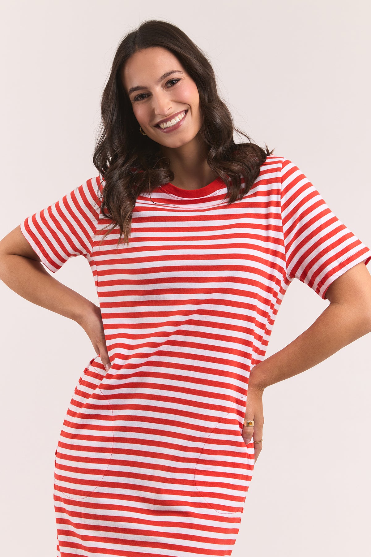 Merry Tee Dress Tang/White Stripe