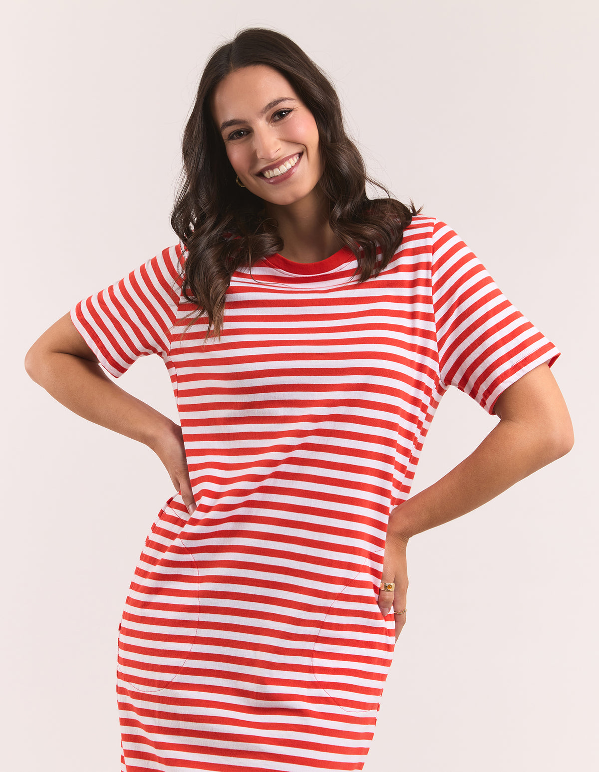 Merry Tee Dress Tang/White Stripe
