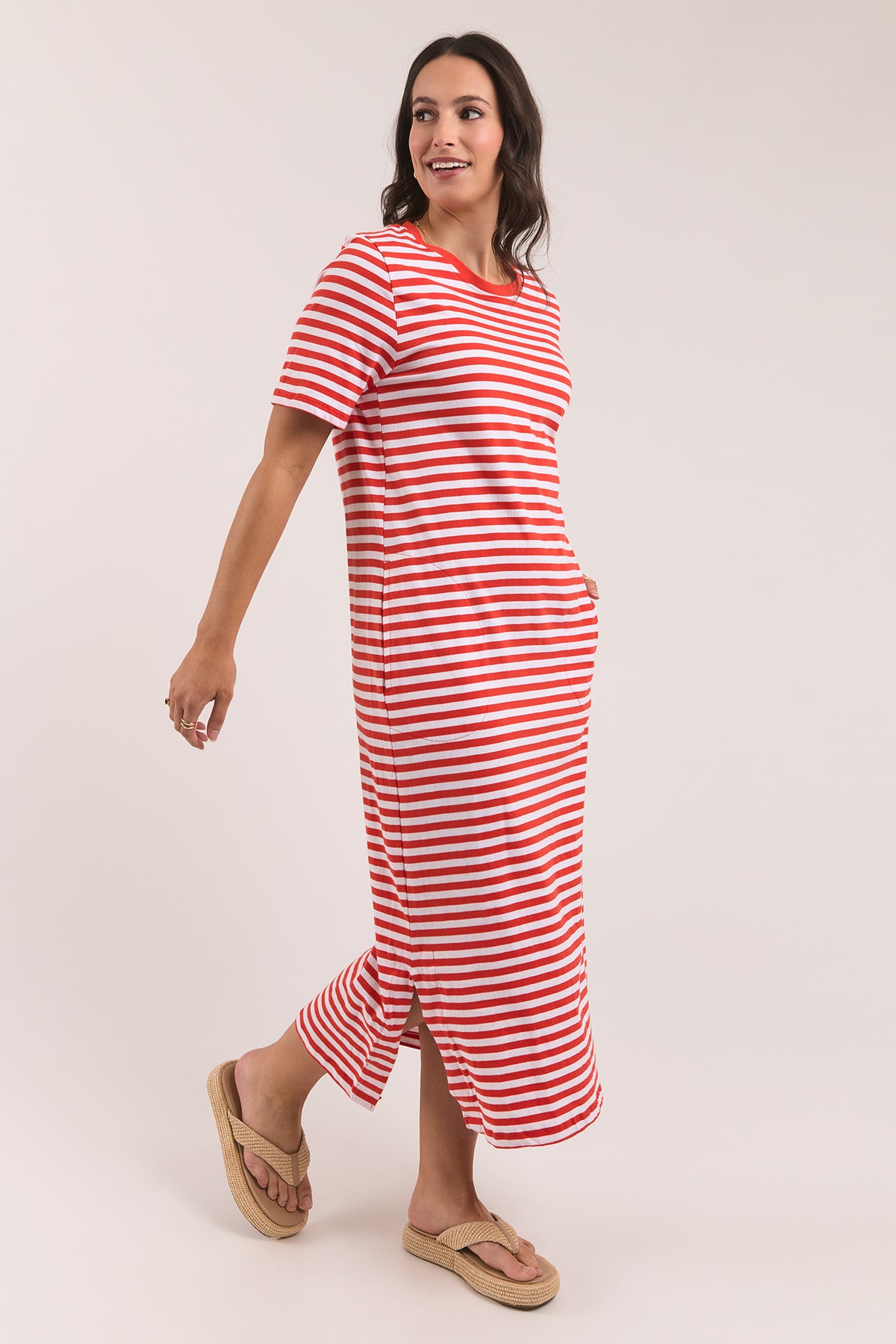 Merry Tee Dress Tang/White Stripe