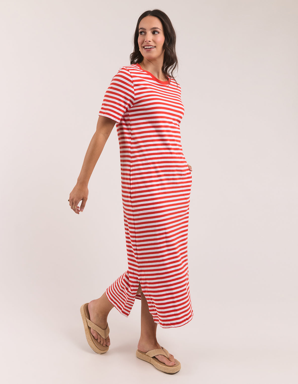 Merry Tee Dress Tang/White Stripe