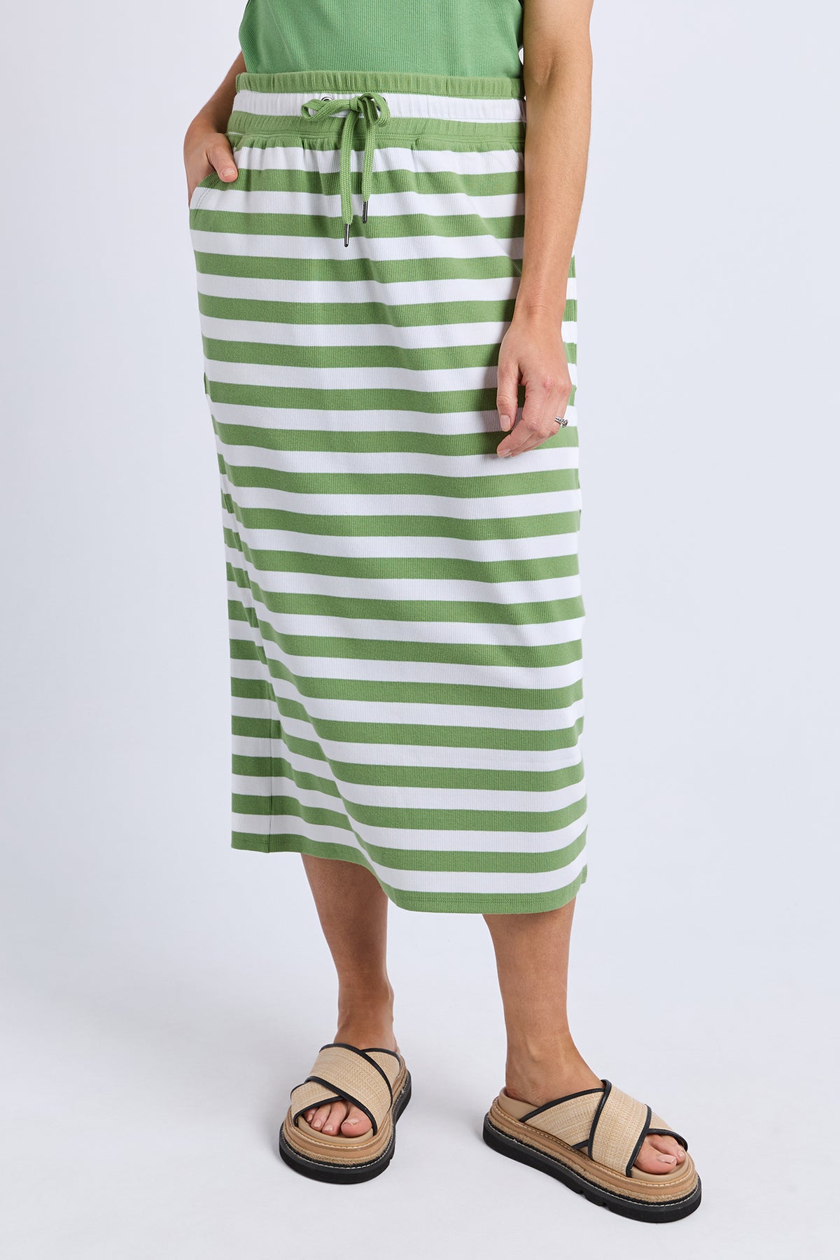 Sunset Stripe Skirt Forest Grn & Wht Str