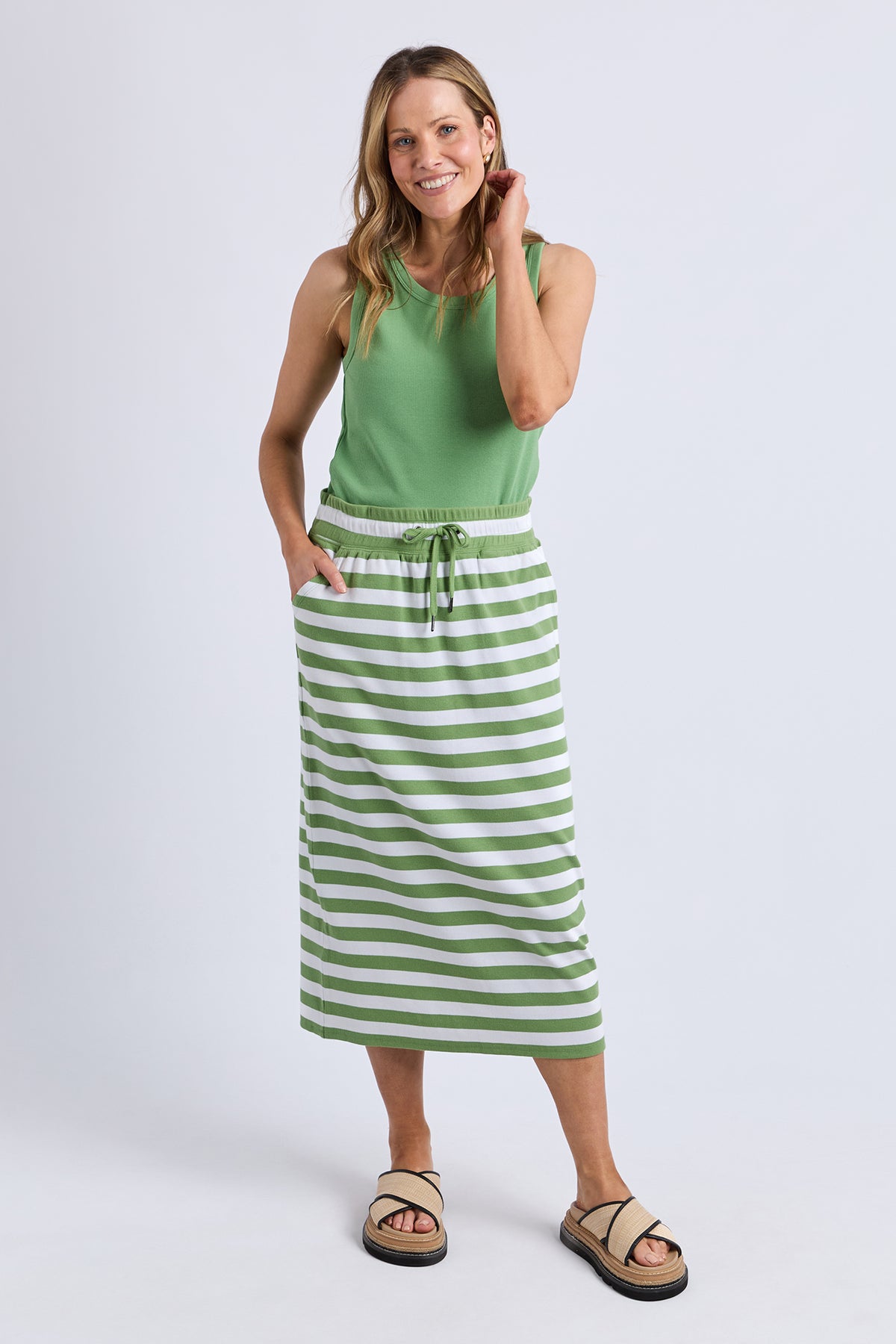 Sunset Stripe Skirt Forest Grn & Wht Str