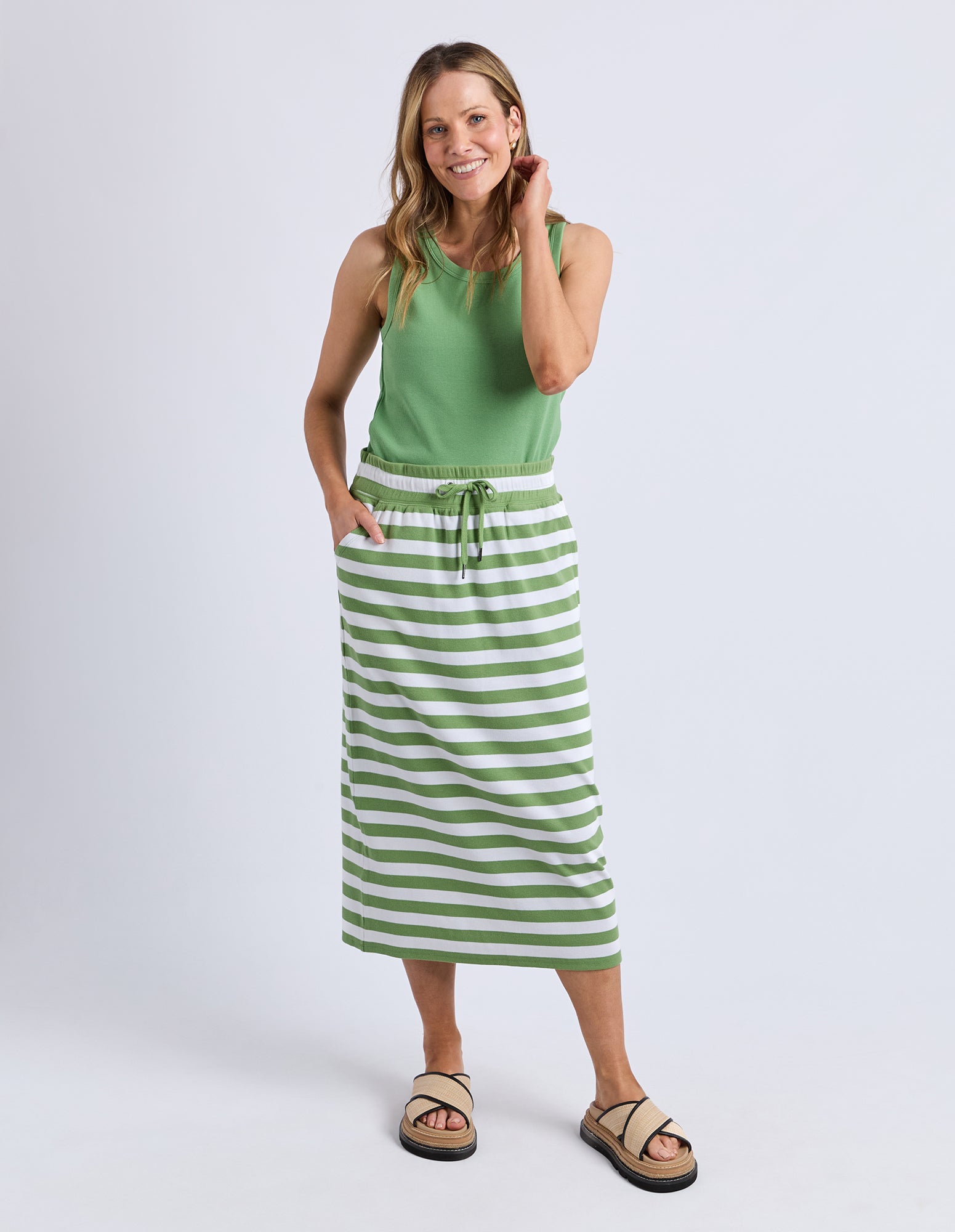 Sunset Stripe Skirt Forest Grn & Wht Str