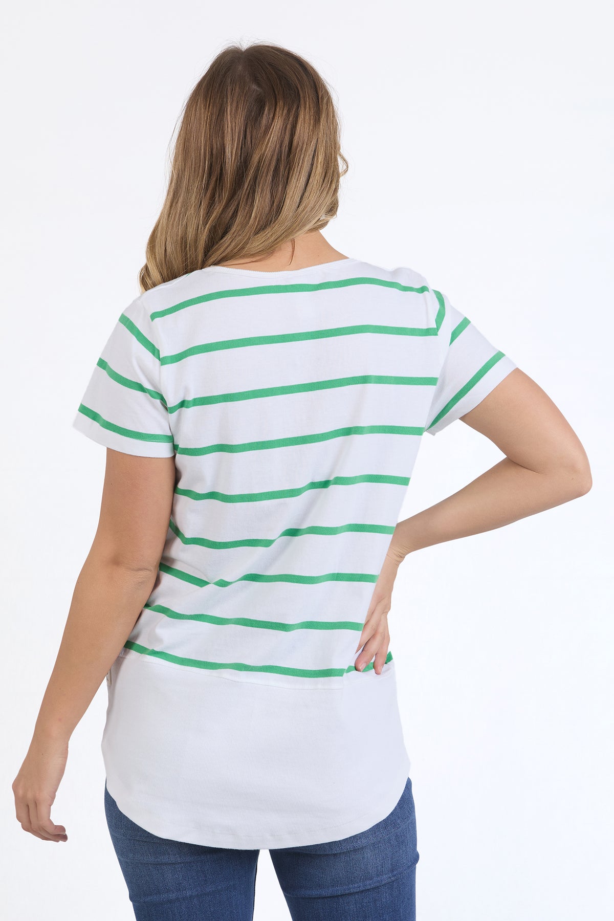 Rib Short Sleeve White/Greenbriar Stripe