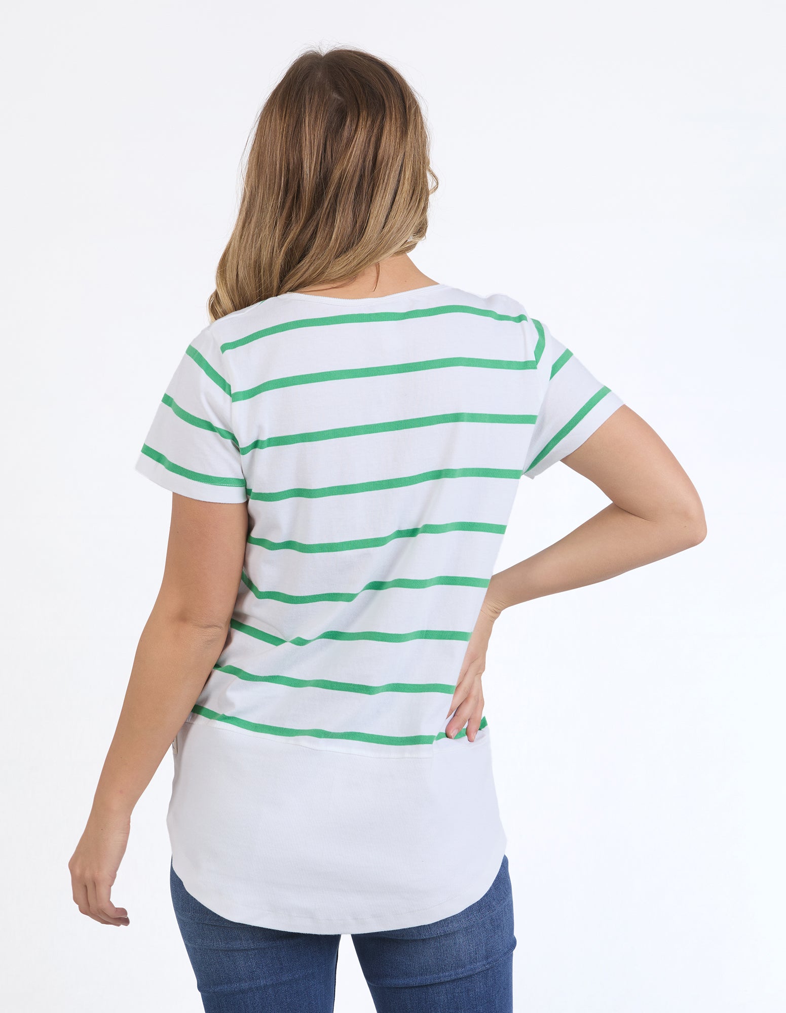 Rib Short Sleeve White/Greenbriar Stripe