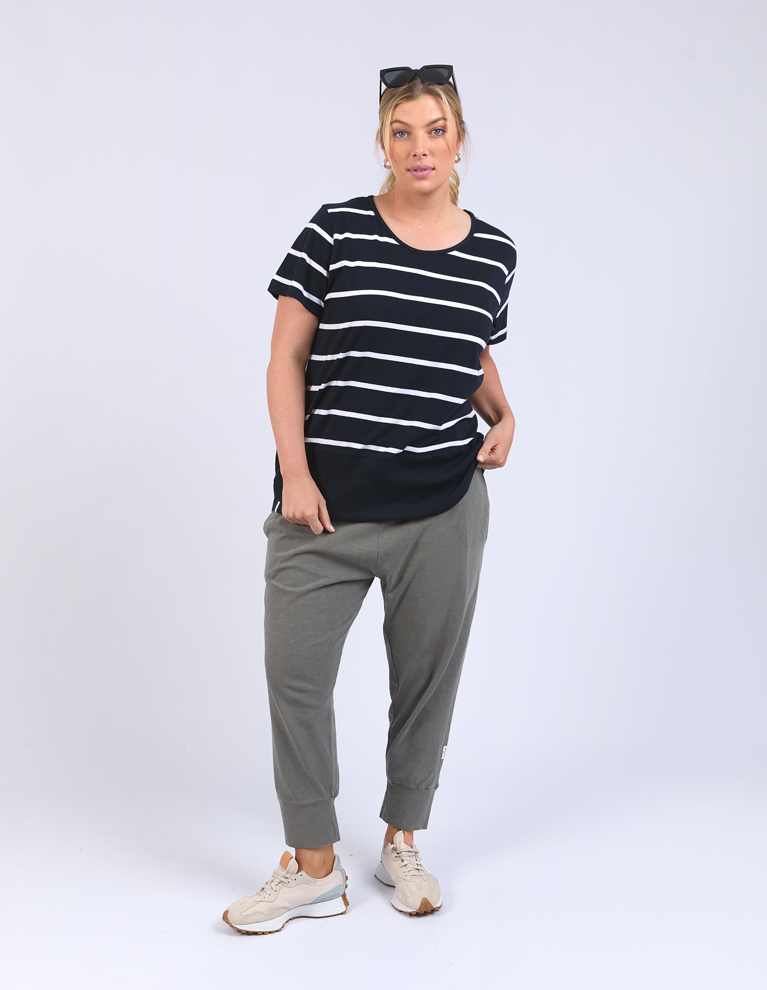 Rib Short Sleeve Tee Navy & White Stripe