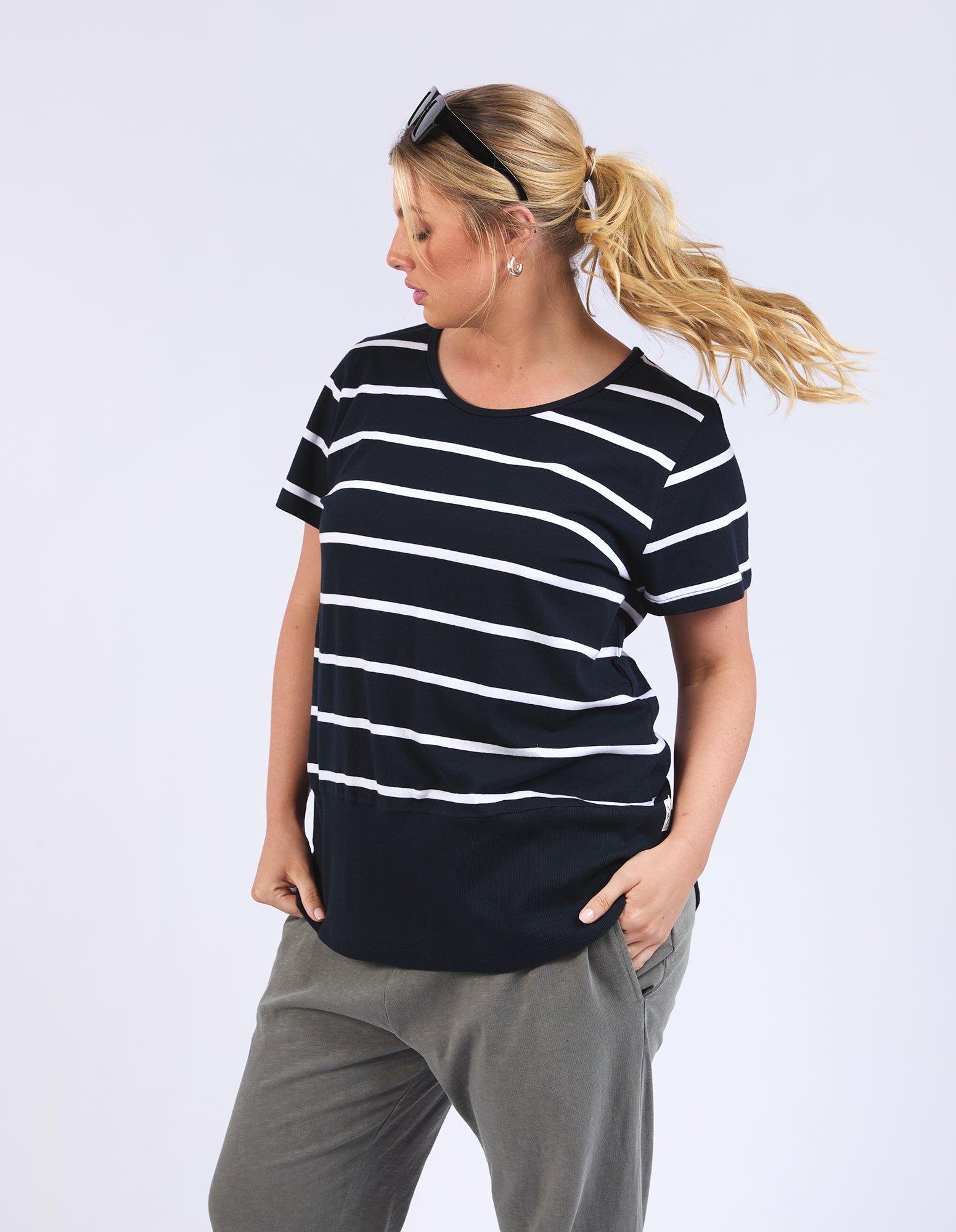 Rib Short Sleeve Tee Navy & White Stripe