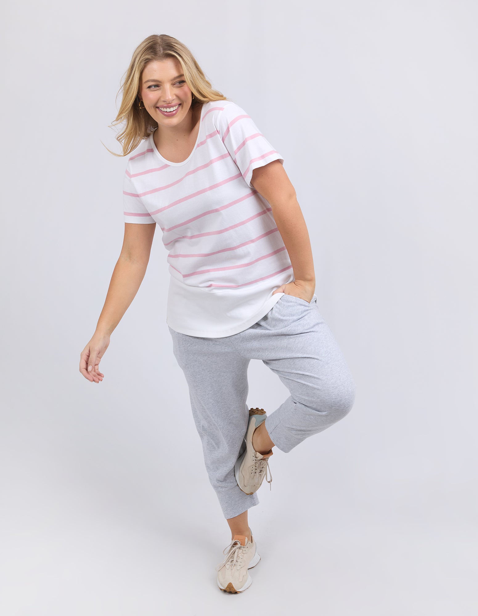 Rib Short Sleeve Tee Stripe Soft Pink