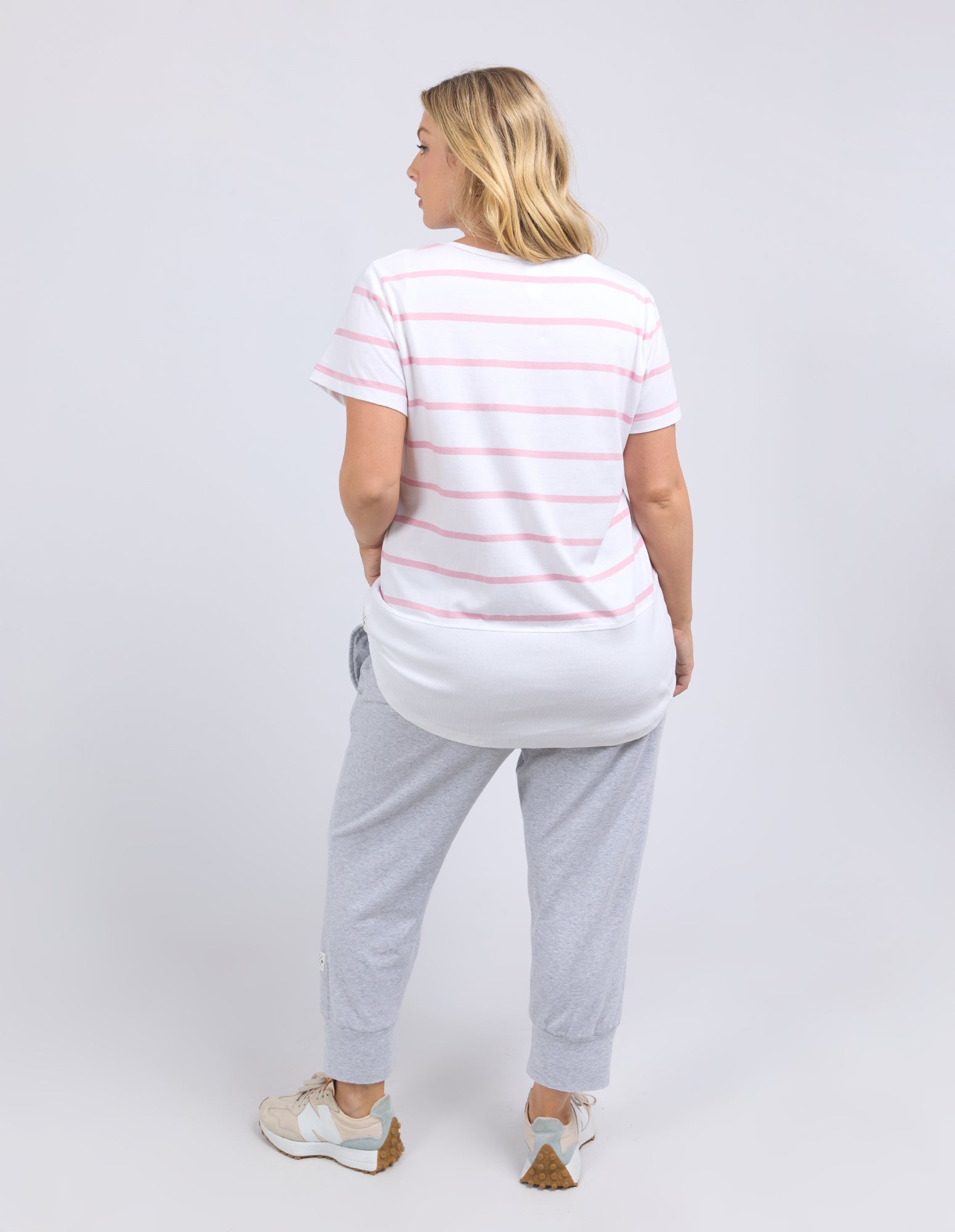 Rib Short Sleeve Tee Stripe Soft Pink