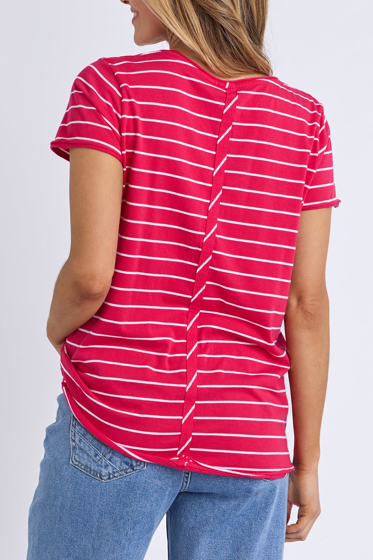 Pima Vee Tee Stripe Dark Pink/White