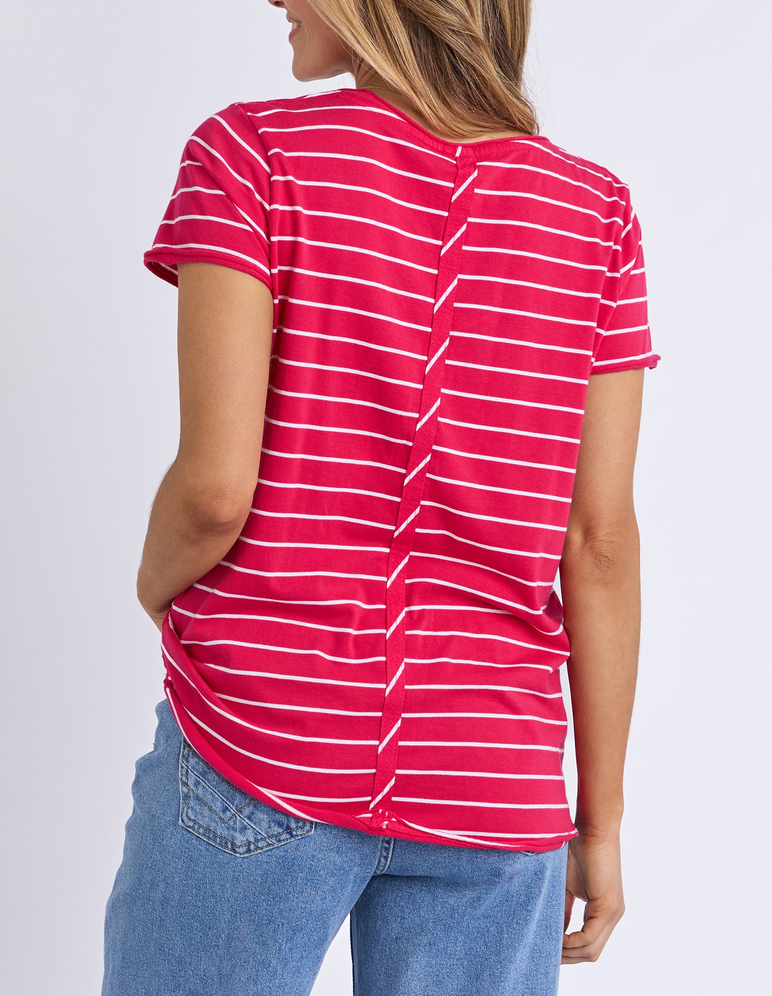 Pima Vee Tee Stripe Dark Pink/White
