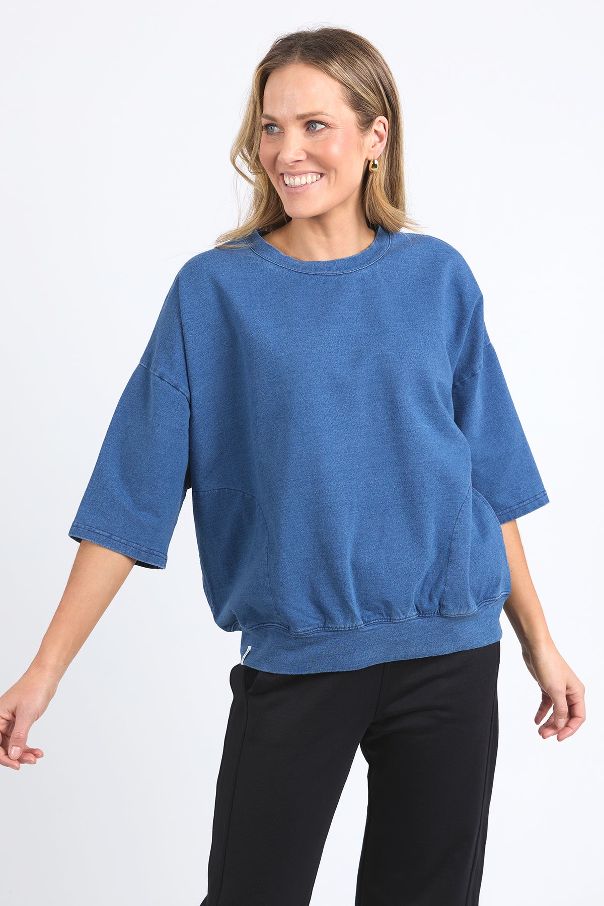 Mazie Sweat Denim Look Washed Blue