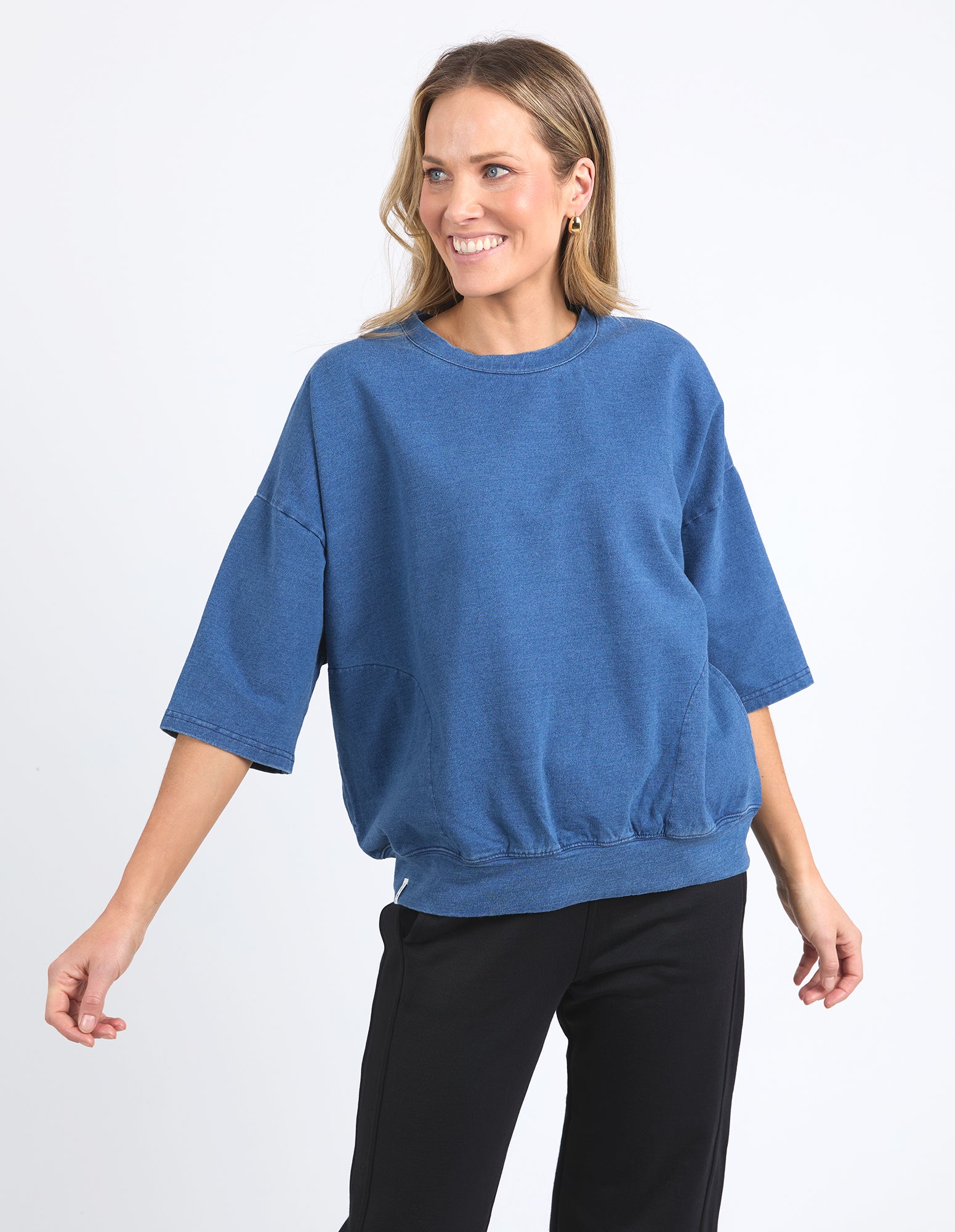 Mazie Sweat Denim Look Washed Blue