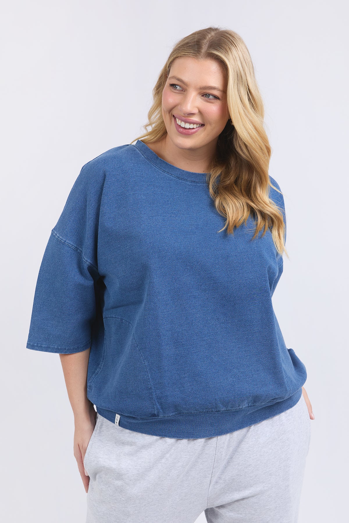 Mazie Sweat   Denim Look Washed Blue