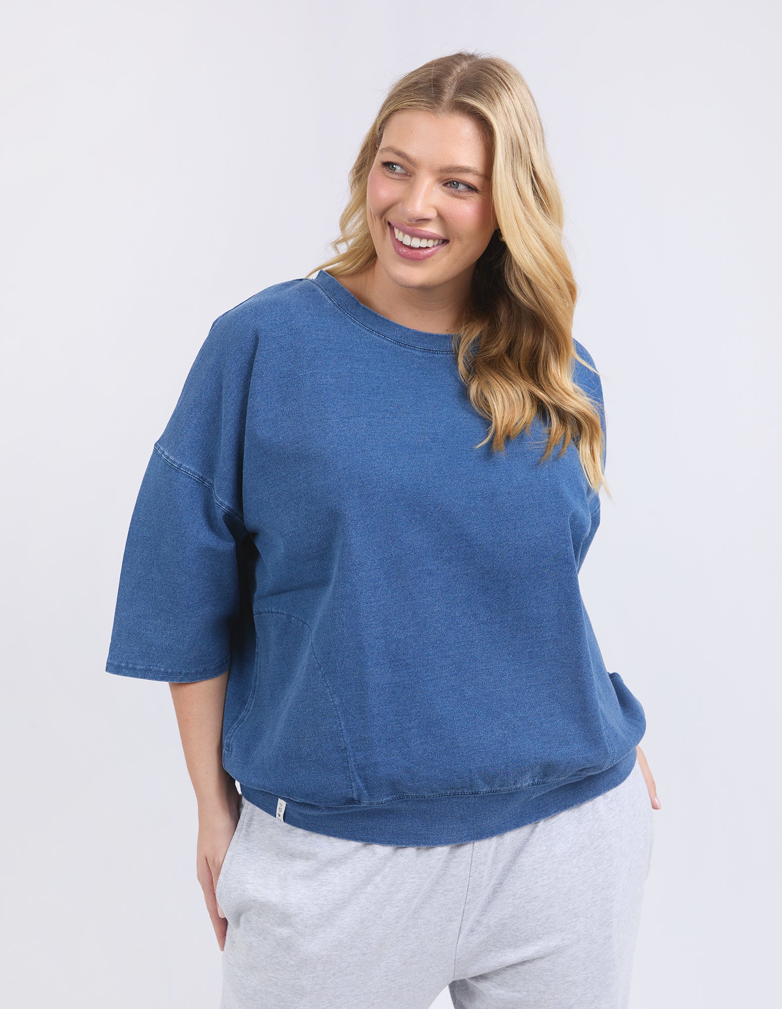 Mazie Sweat   Denim Look Washed Blue