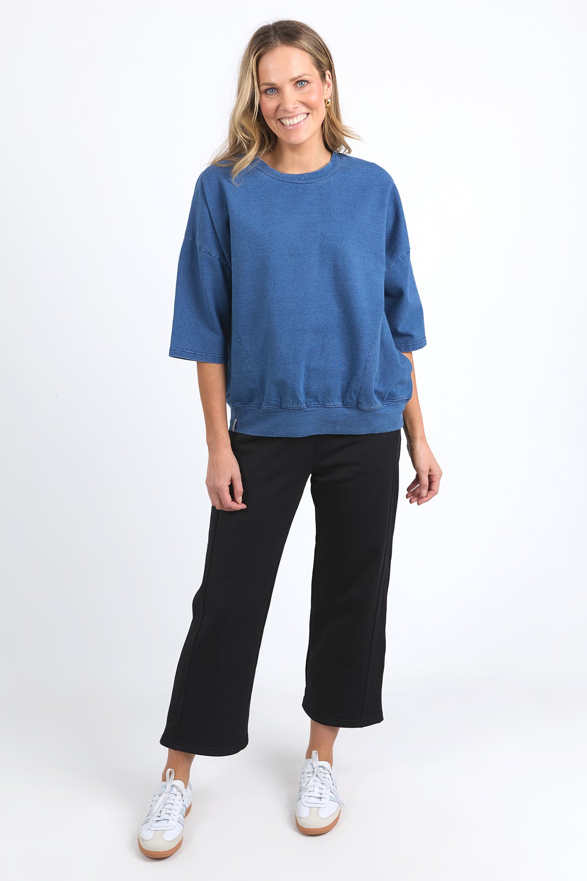 Mazie Sweat Denim Look Washed Blue