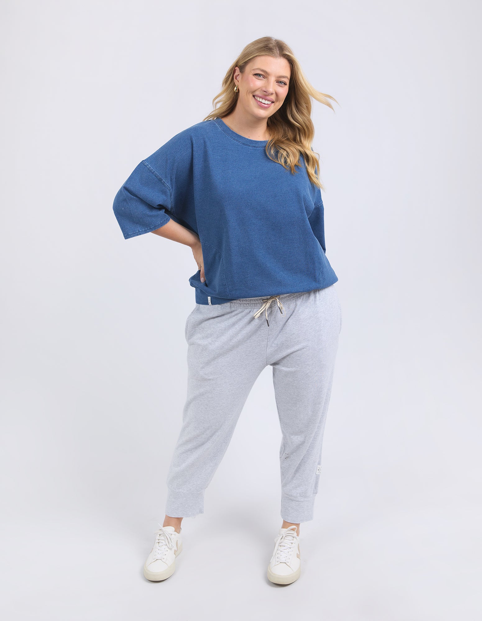 Mazie Sweat Denim Look Washed Blue