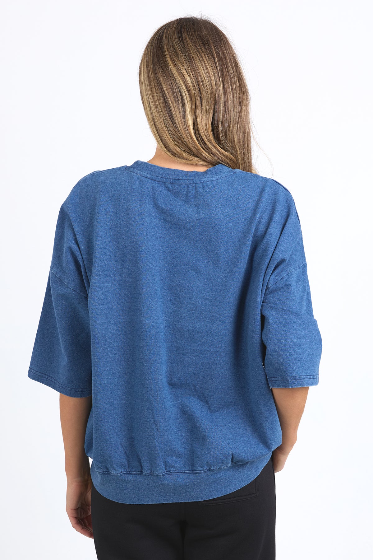 Mazie Sweat Denim Look Washed Blue