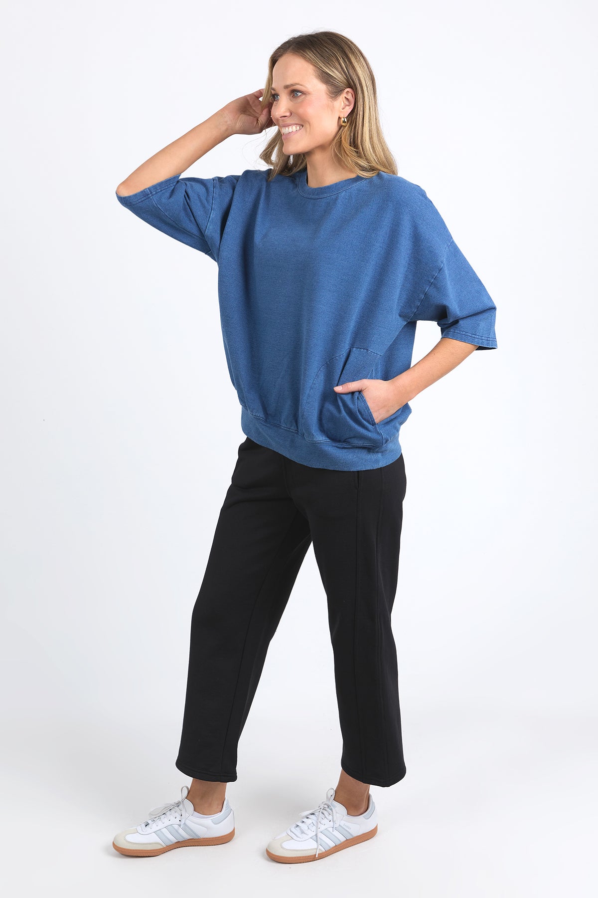 Mazie Sweat Denim Look Washed Blue