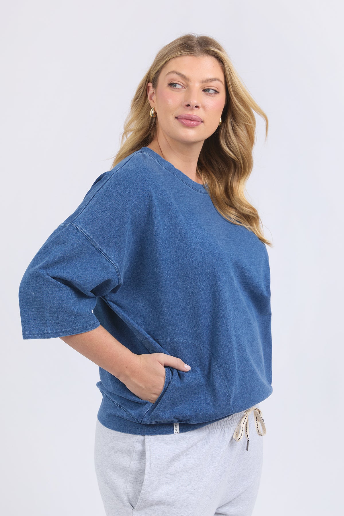 Mazie Sweat   Denim Look Washed Blue