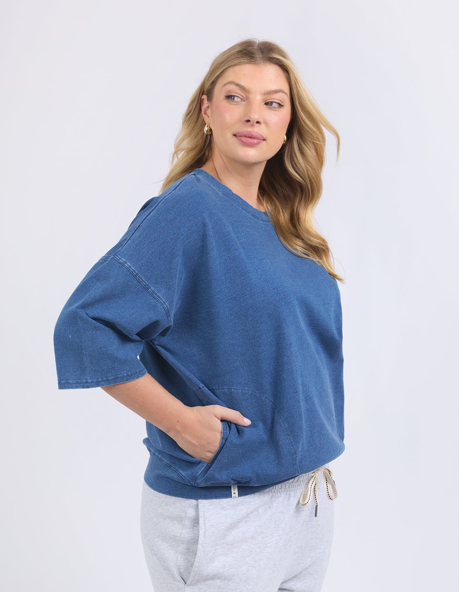 Mazie Sweat   Denim Look Washed Blue