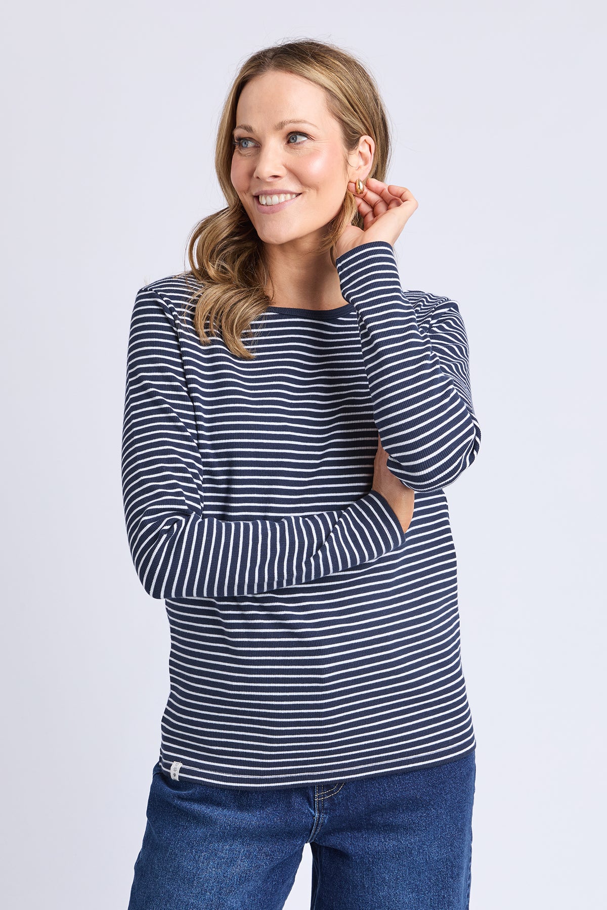 Hayley Rib Long Sleeve Navy/White Stripe