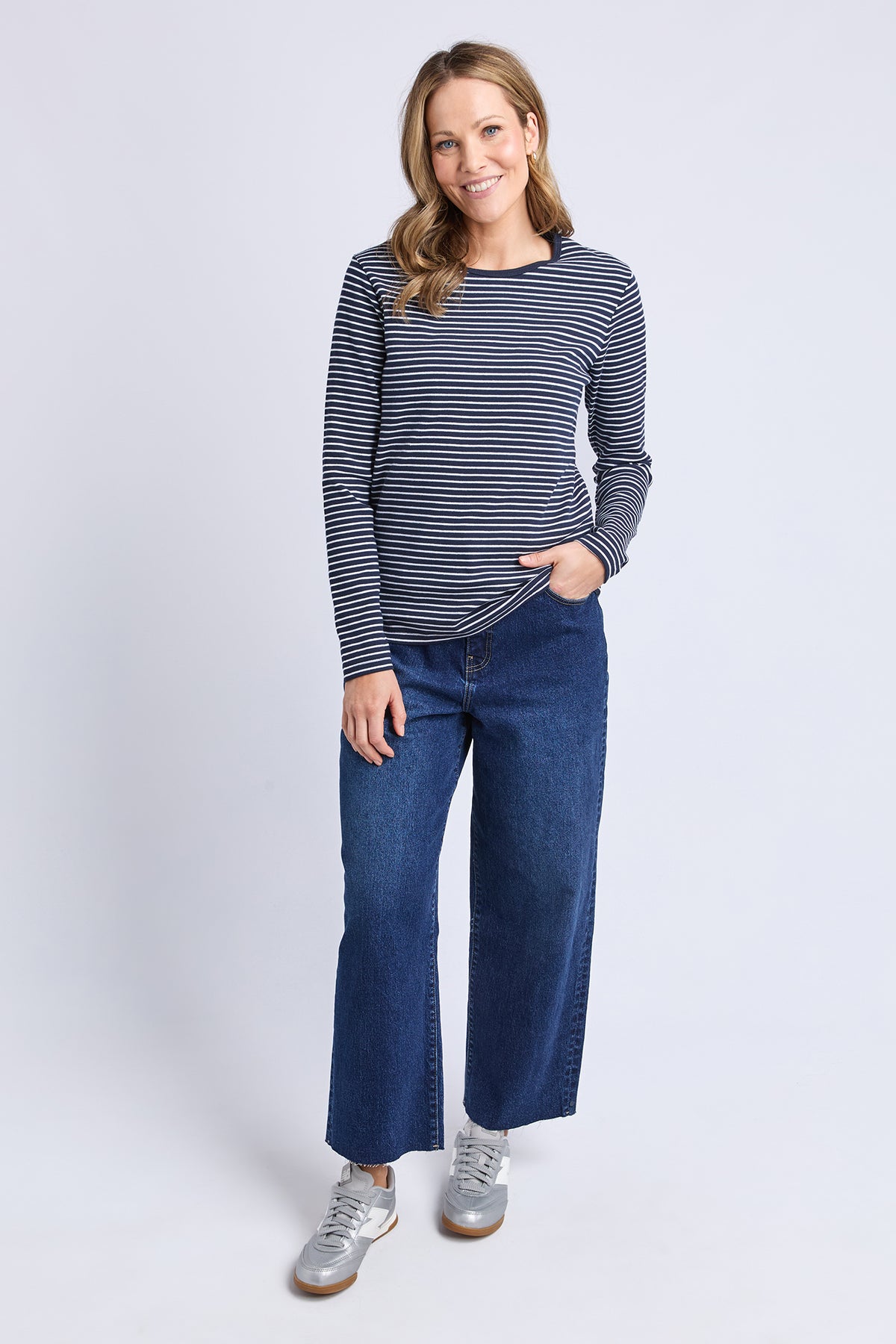 Hayley Rib Long Sleeve Navy/White Stripe