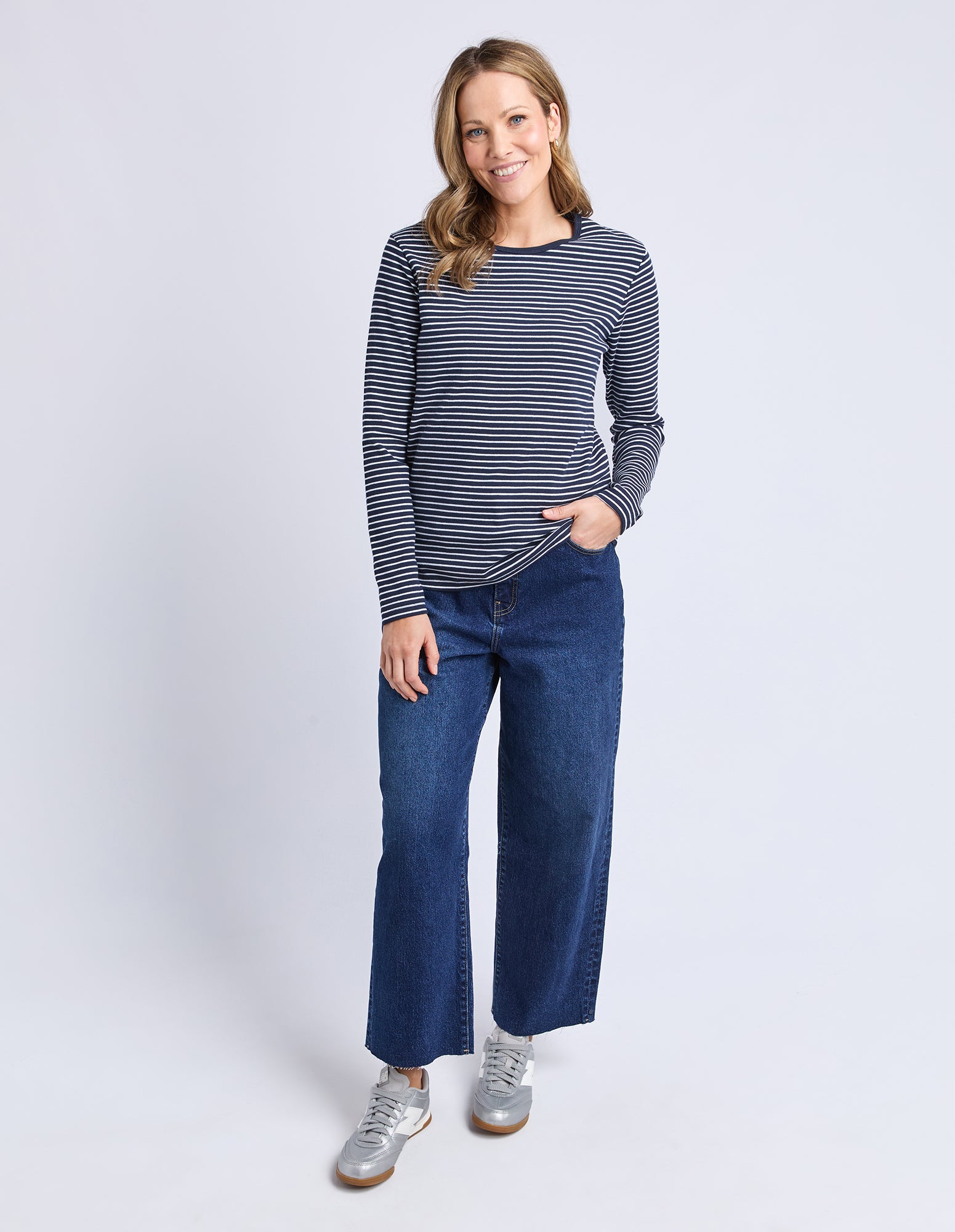 Hayley Rib Long Sleeve Navy/White Stripe