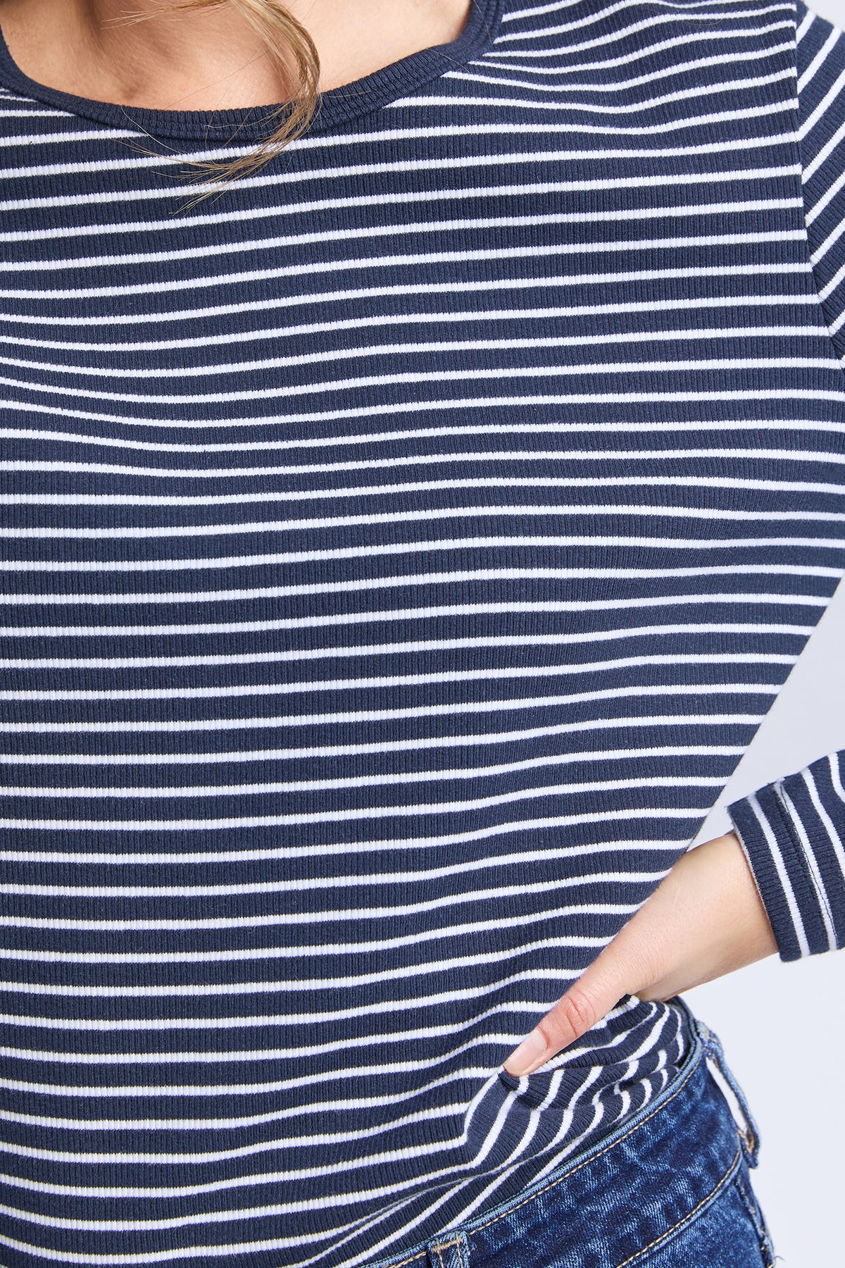 Hayley Rib Long Sleeve Navy/White Stripe