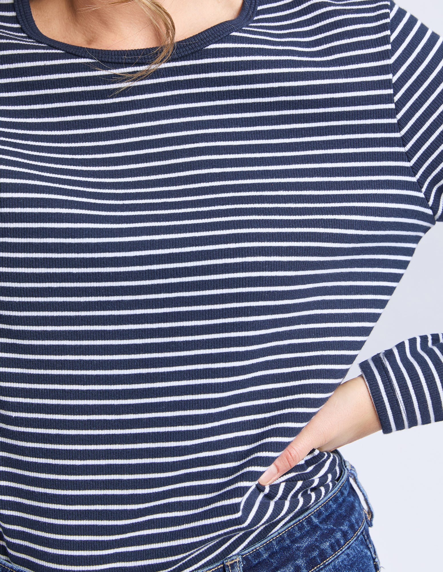 Hayley Rib Long Sleeve Navy/White Stripe
