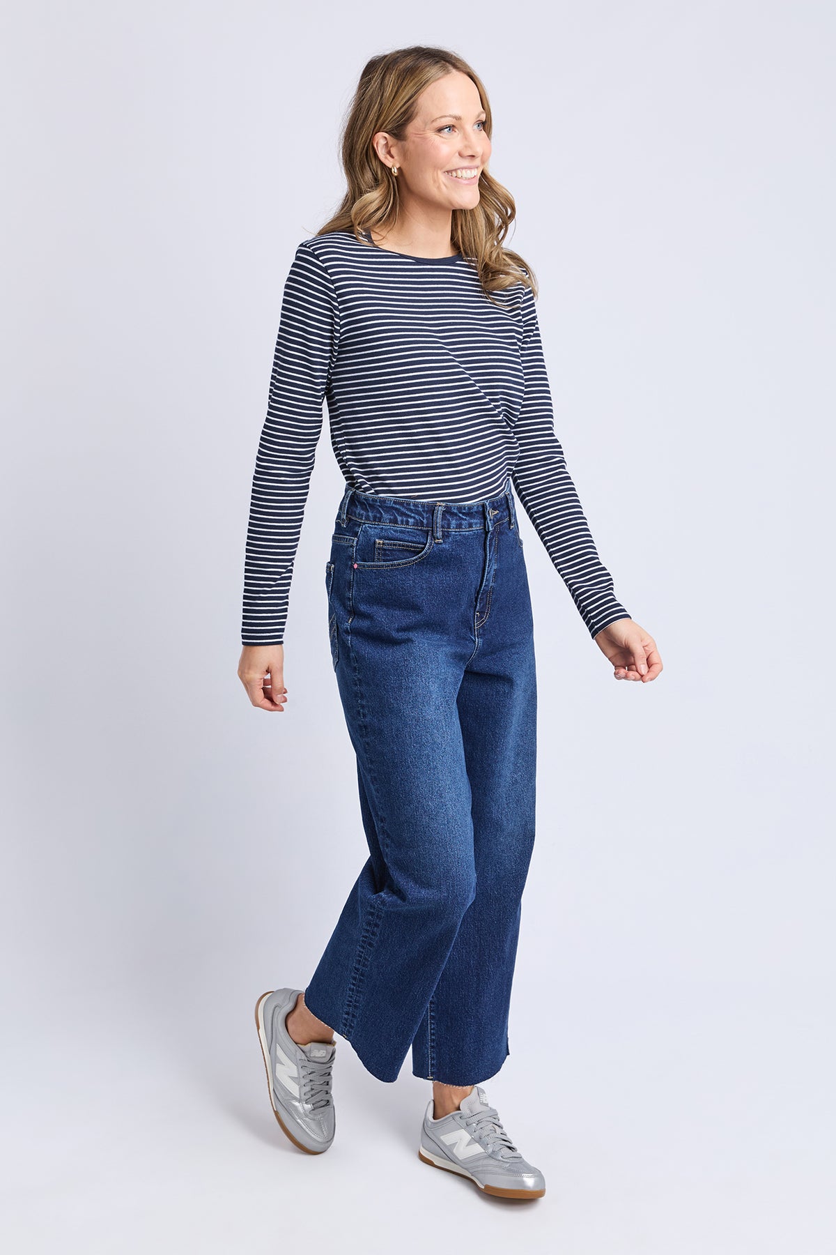 Hayley Rib Long Sleeve Navy/White Stripe