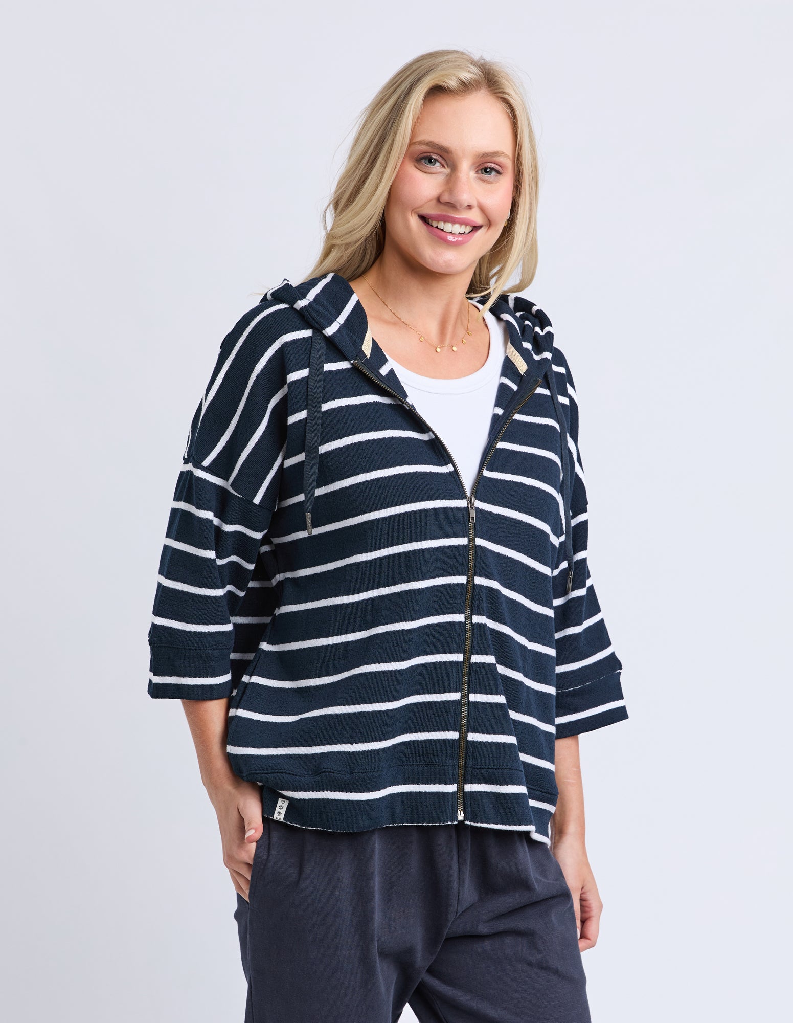 Beachy Hoodie - Stripe Navy / White Stripe