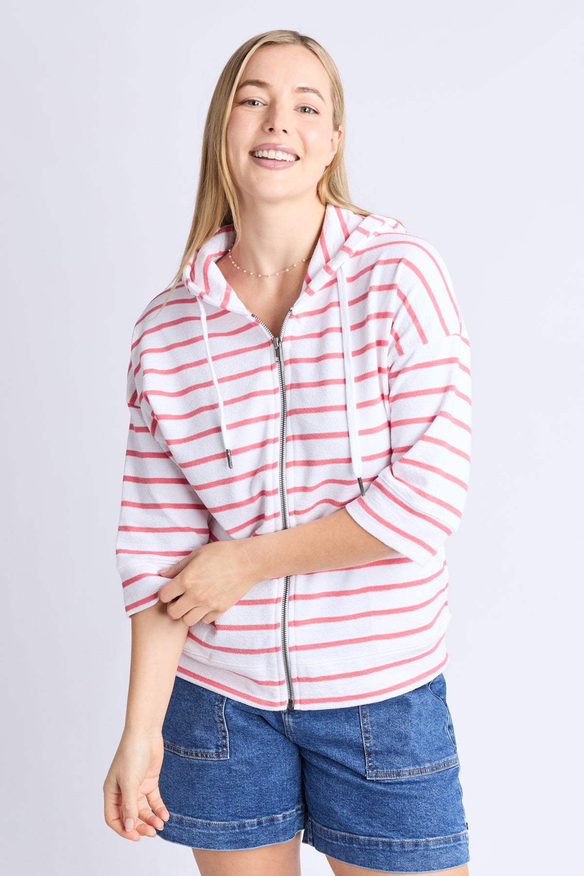 Beachy Hoodie - Stripe Wht/ Sugar Coral Str