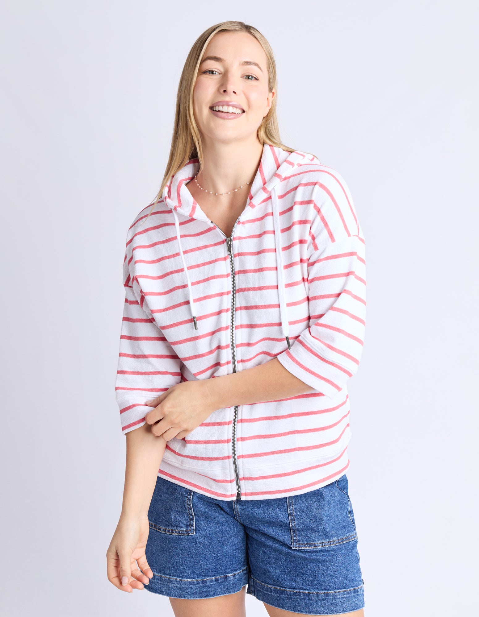Beachy Hoodie - Stripe Wht/ Sugar Coral Str