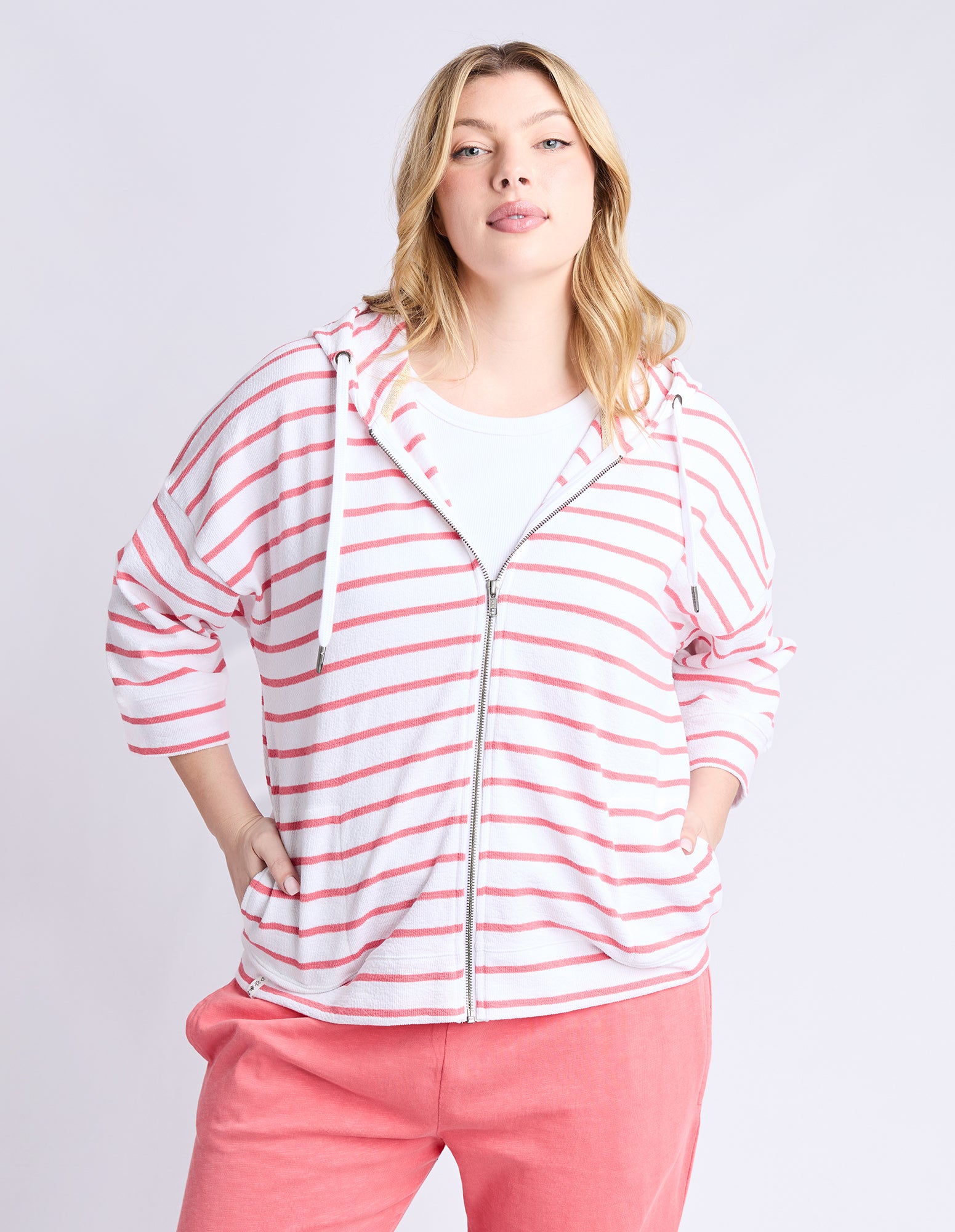 Beachy Hoodie - Stripe Wht/ Sugar Coral Str