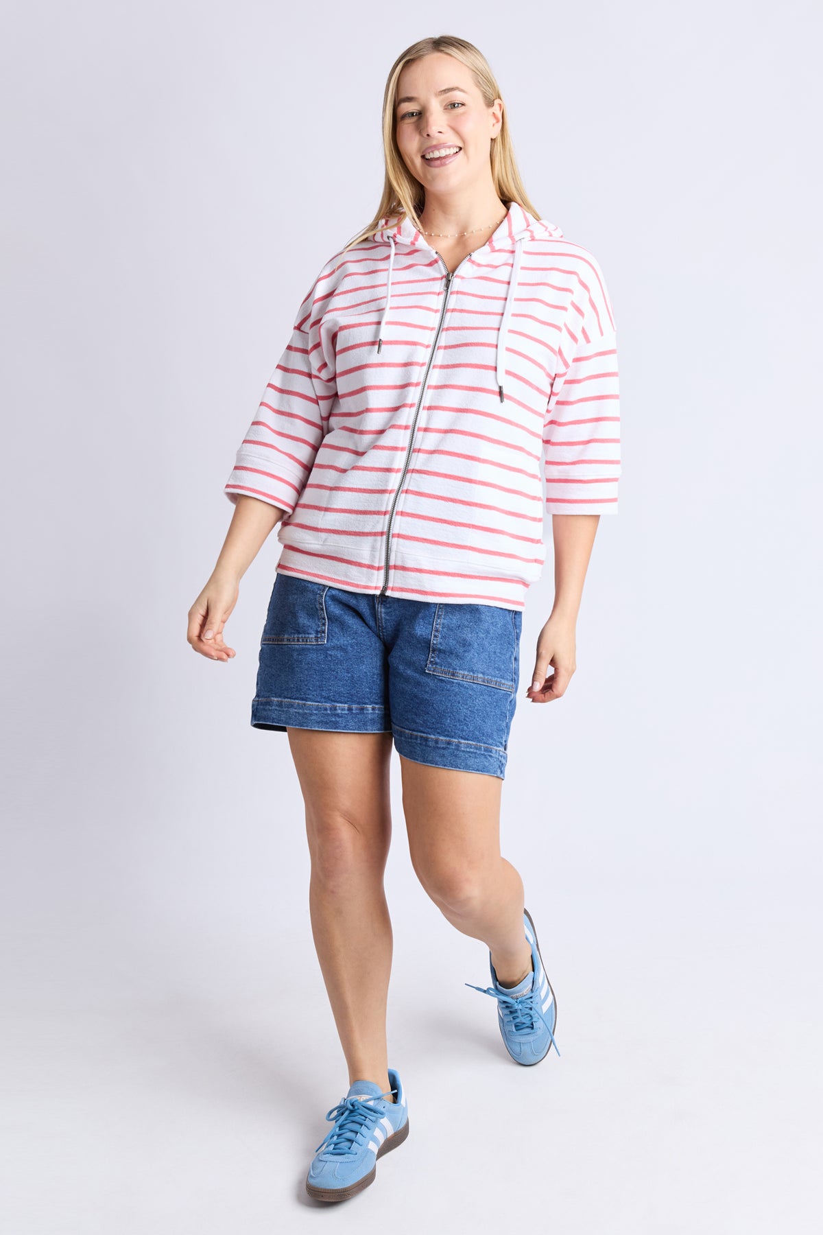 Beachy Hoodie - Stripe Wht/ Sugar Coral Str