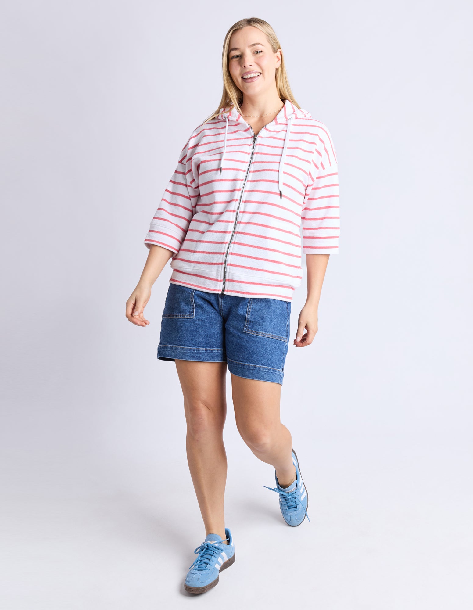 Beachy Hoodie - Stripe Wht/ Sugar Coral Str