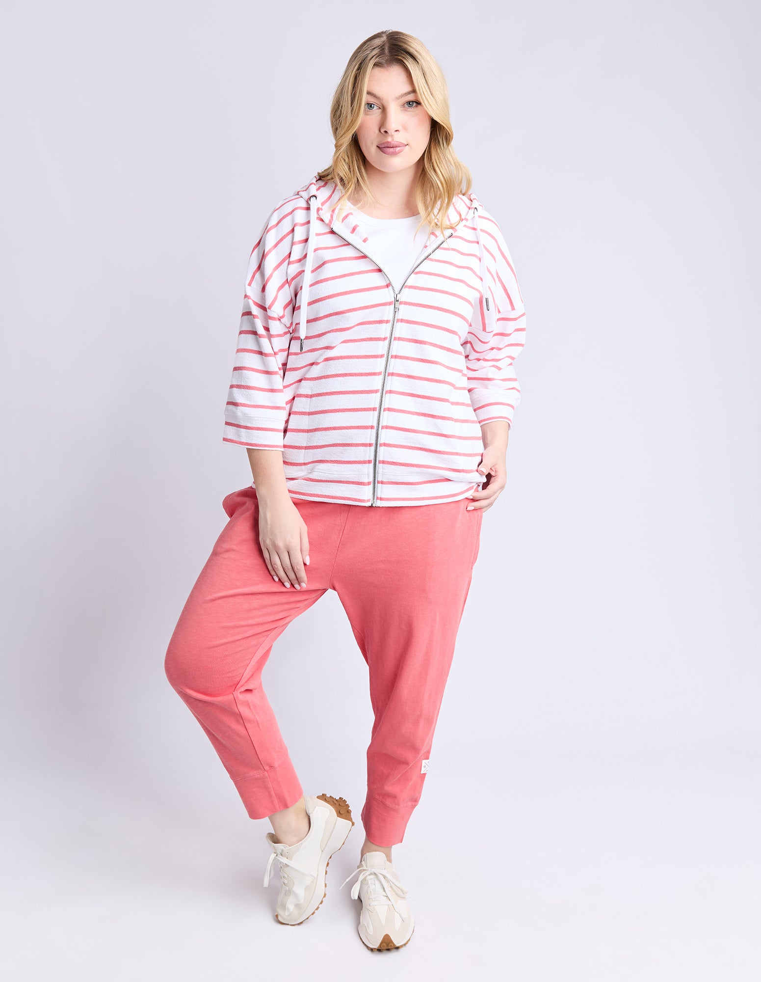 Beachy Hoodie - Stripe Wht/ Sugar Coral Str