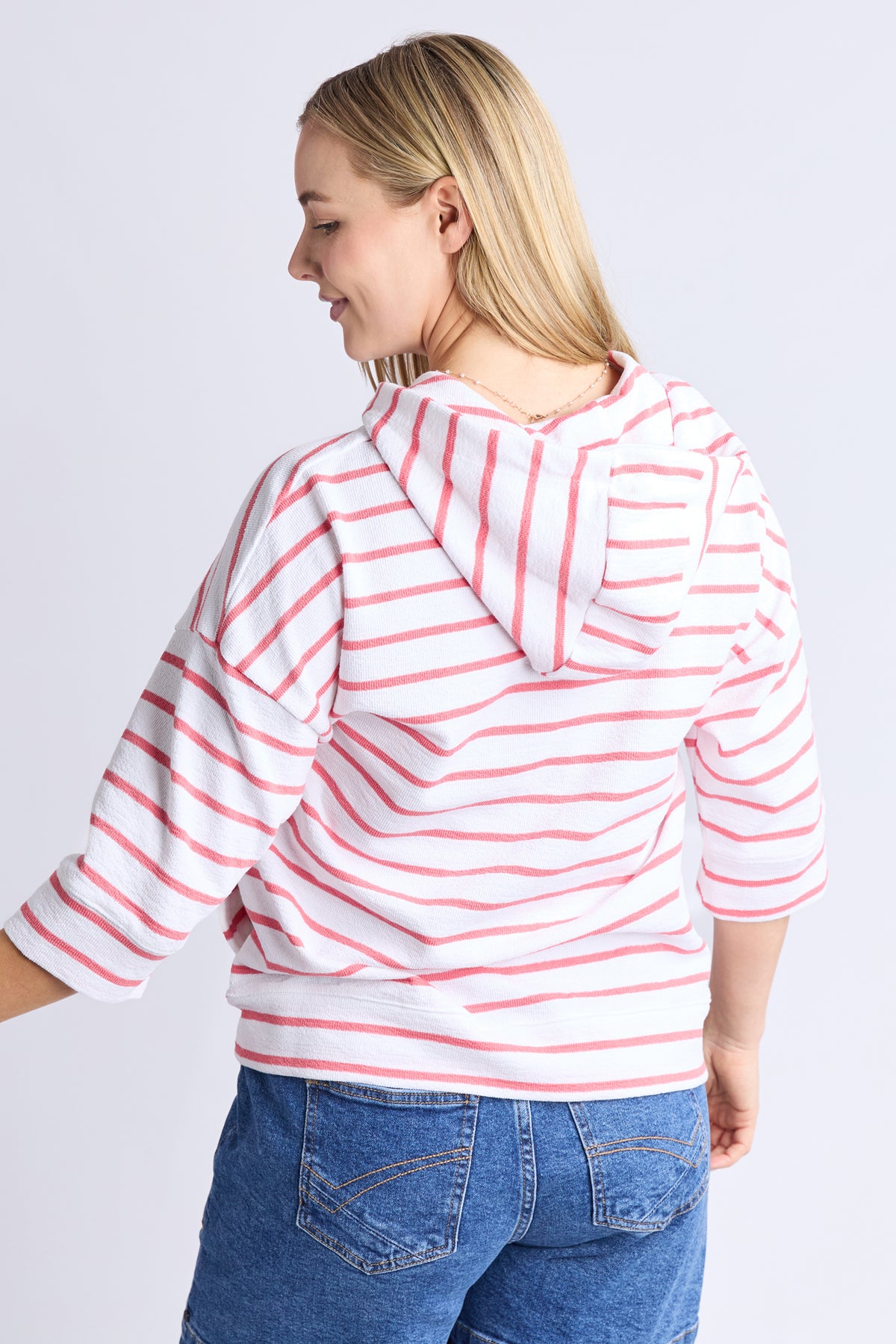 Beachy Hoodie - Stripe Wht/ Sugar Coral Str