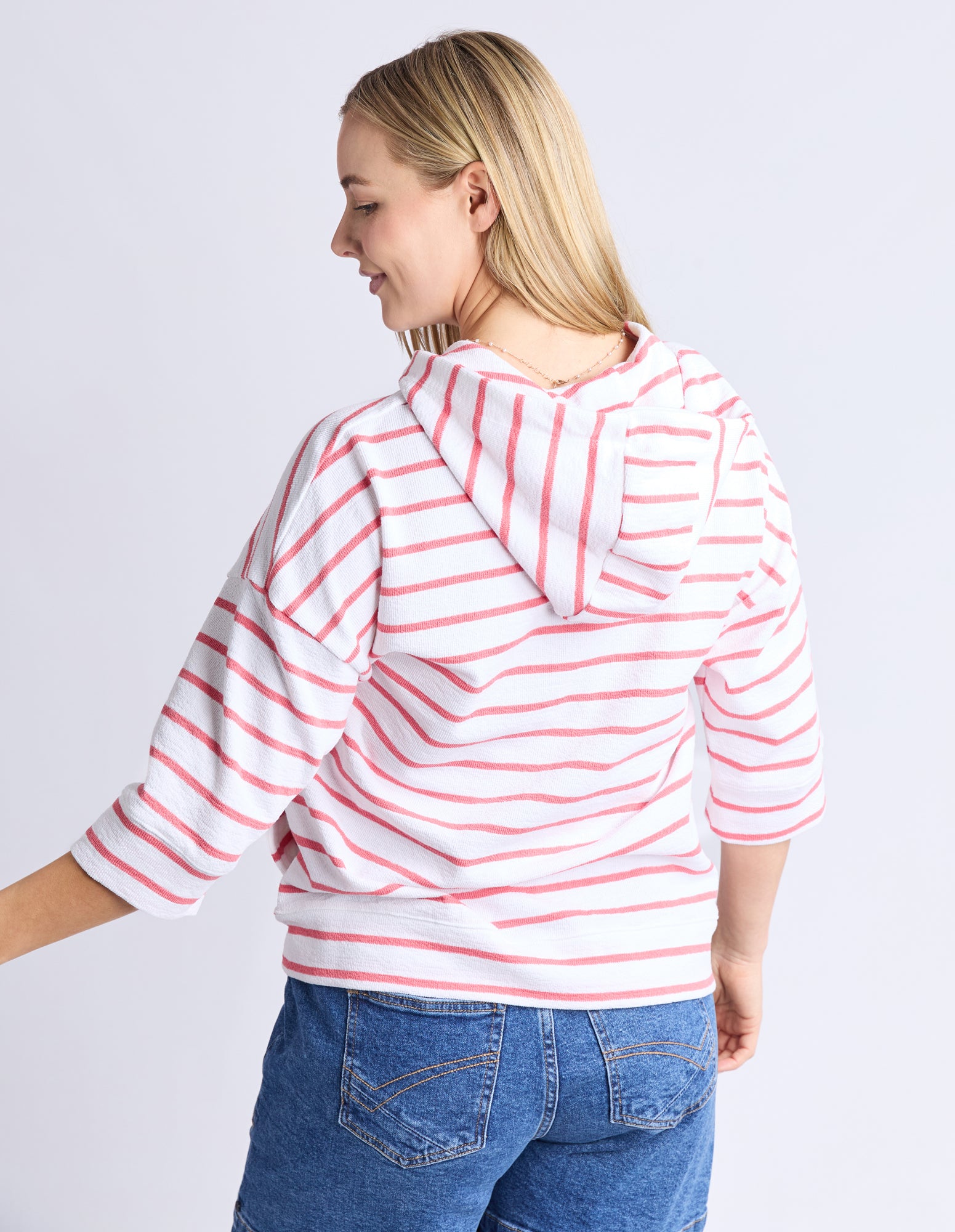 Beachy Hoodie - Stripe Wht/ Sugar Coral Str