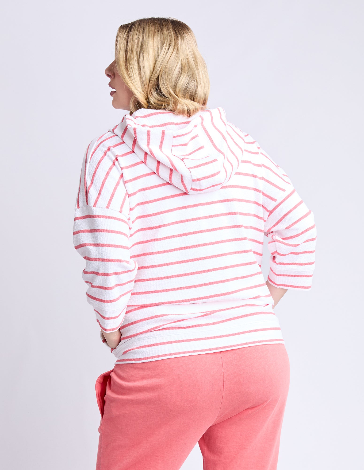 Beachy Hoodie - Stripe Wht/ Sugar Coral Str